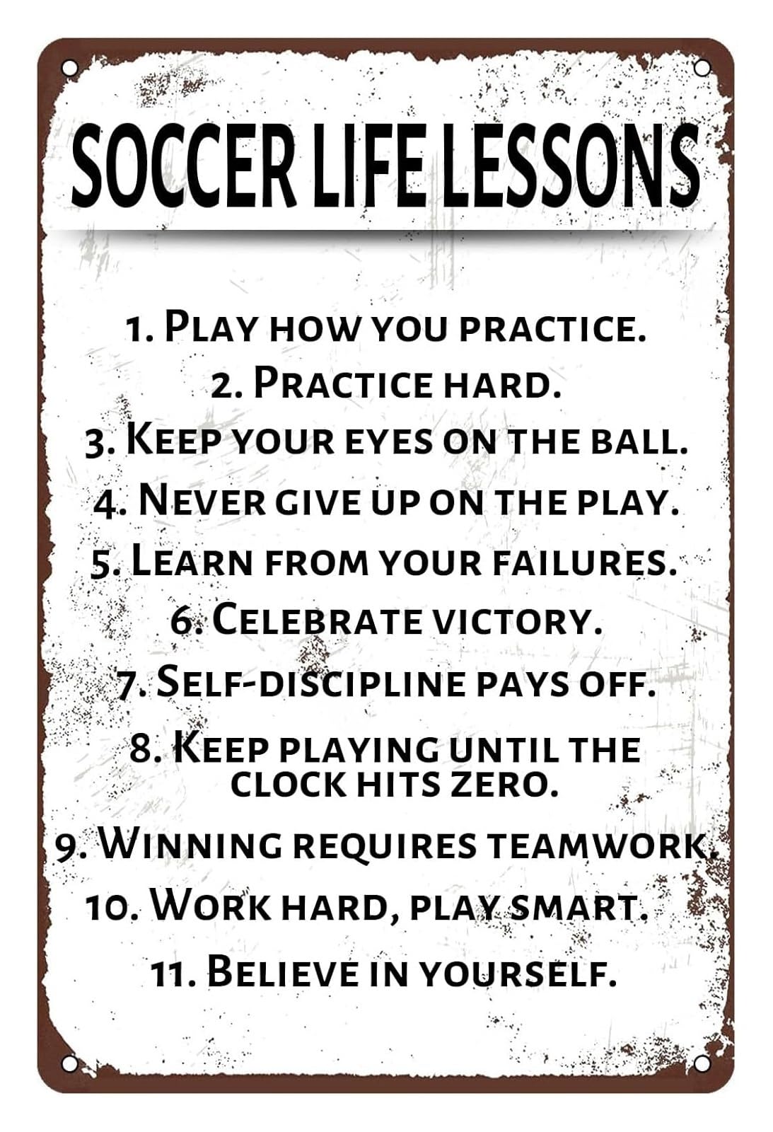 IDGTTLDF Motivational Soccer Sign Vintage Metal Tin Plaque with Practice Ethic Quote for Man Cave Garage Sports Bar Office Decor 8 X 12 inch