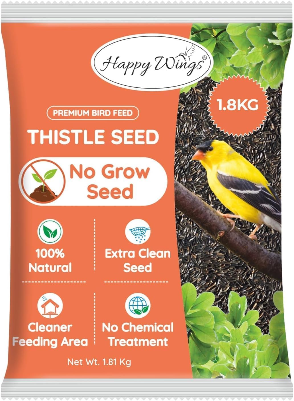 Happy Wings Nyjer/ Thistle Seeds with Empty Sock for Wild Bird Food - 4 Pounds I No Grow Seed