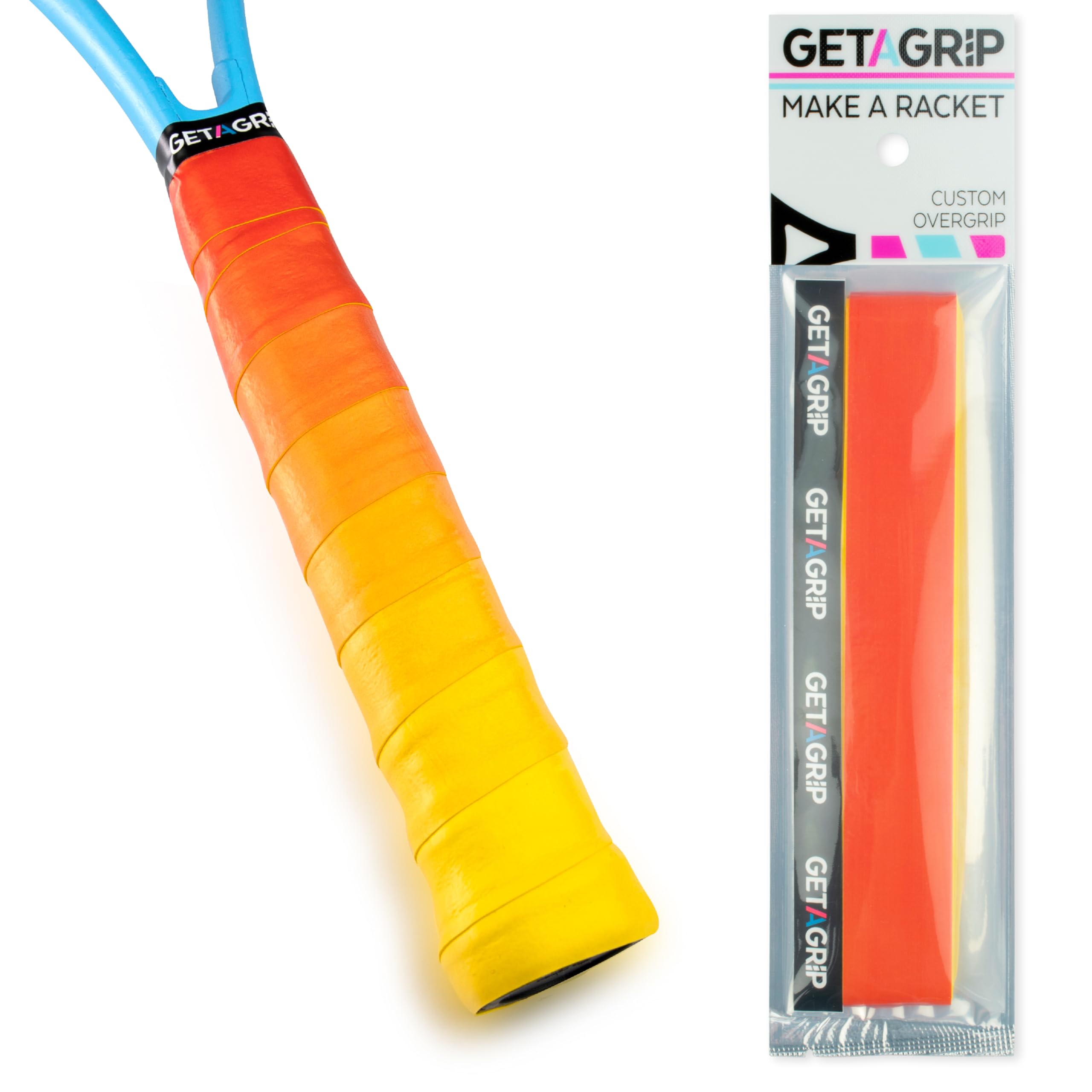 GET A GRIP - Custom Tennis Racket Grip Tape - Anti-Slip/Quick-Drying Tennis Overgrips - Precut Badminton Racket Grip with Finishing Tape