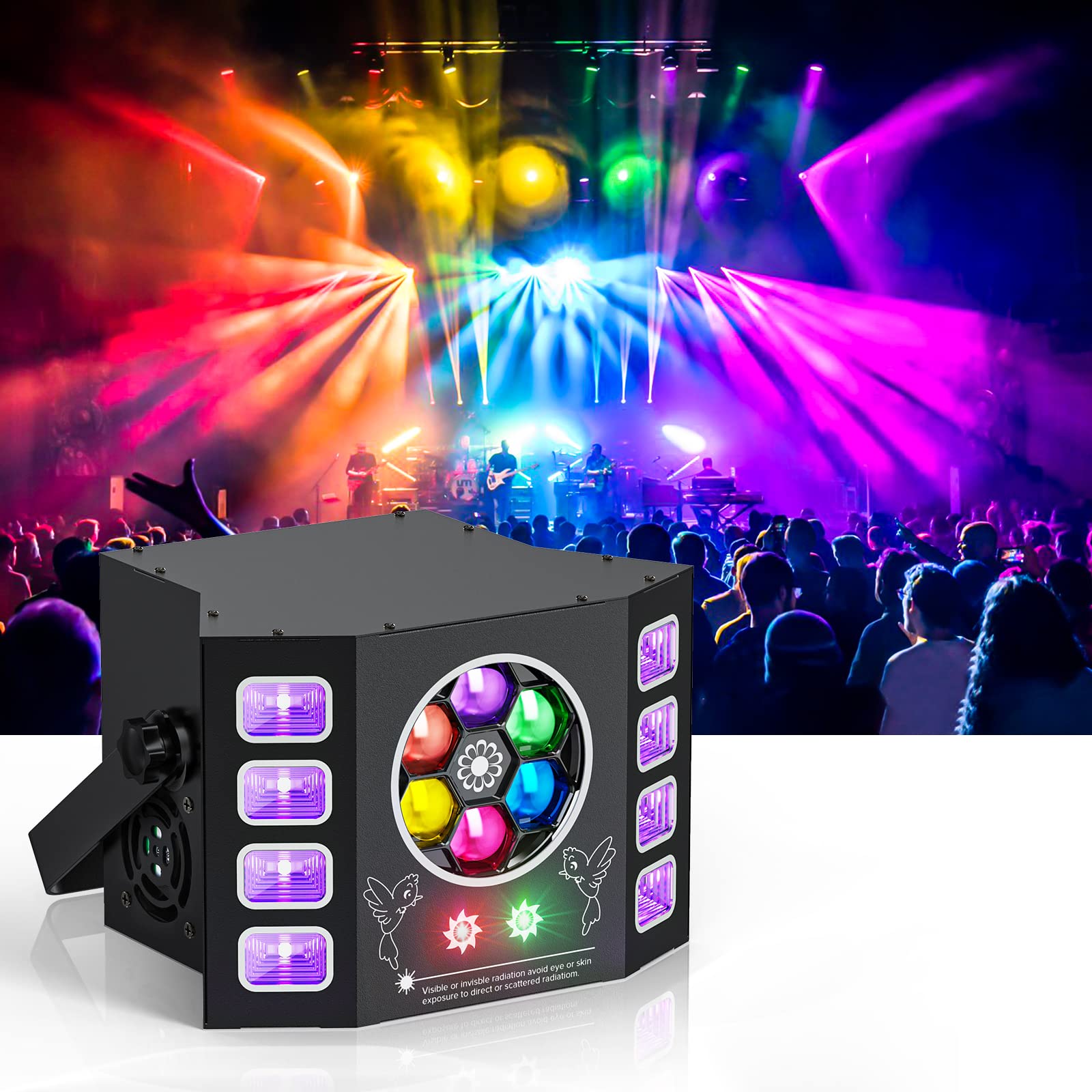Dj Lights 100W Bee Eye Light UV Strobe Stage Light LED Sound Activated Rave Light, 14 CH DMX512 and Remote Control for Halloween Birthday Party Wedding Event Show KTV Bar Dance Decorations