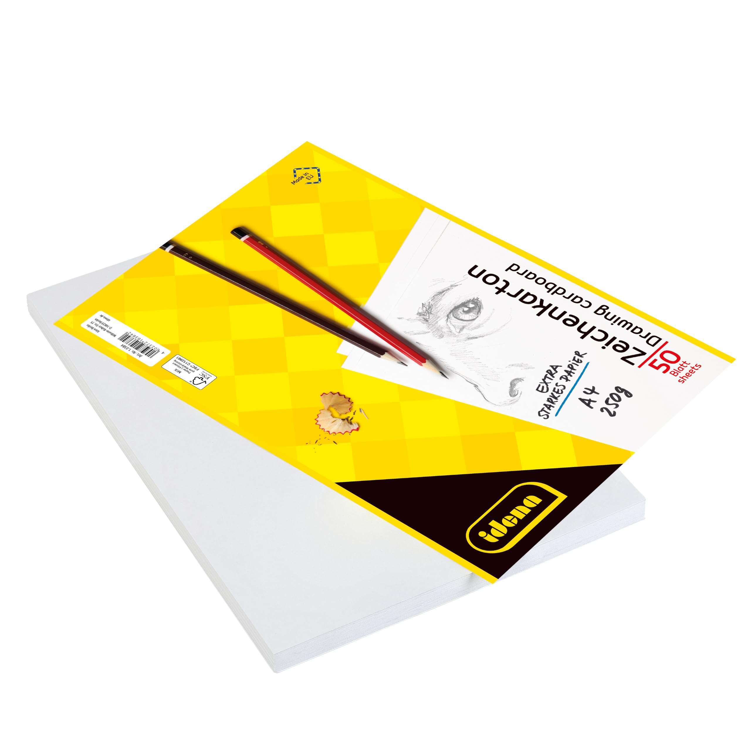 Idena 10384 Karton Kreślarski, DIN A4, 50 Luźnych Arkuszy, Bardzo Mocny Papier Kreślarski 250 g/m²