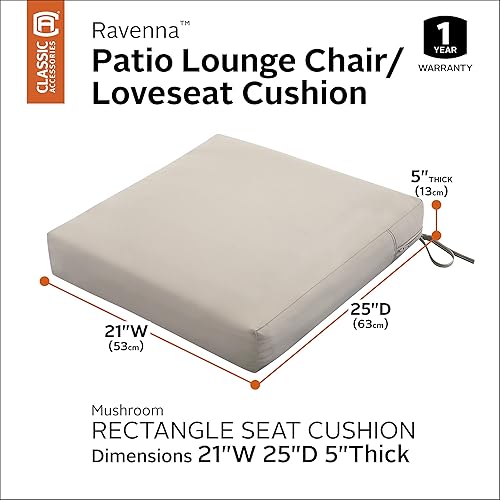 Miniatura 70 de Classic Accessories Ravenna - Cojín cuadrado para patio de 25 x 25 x 5 pulgadas, resistente al agua, con funda, para sillón de descanso, hongo