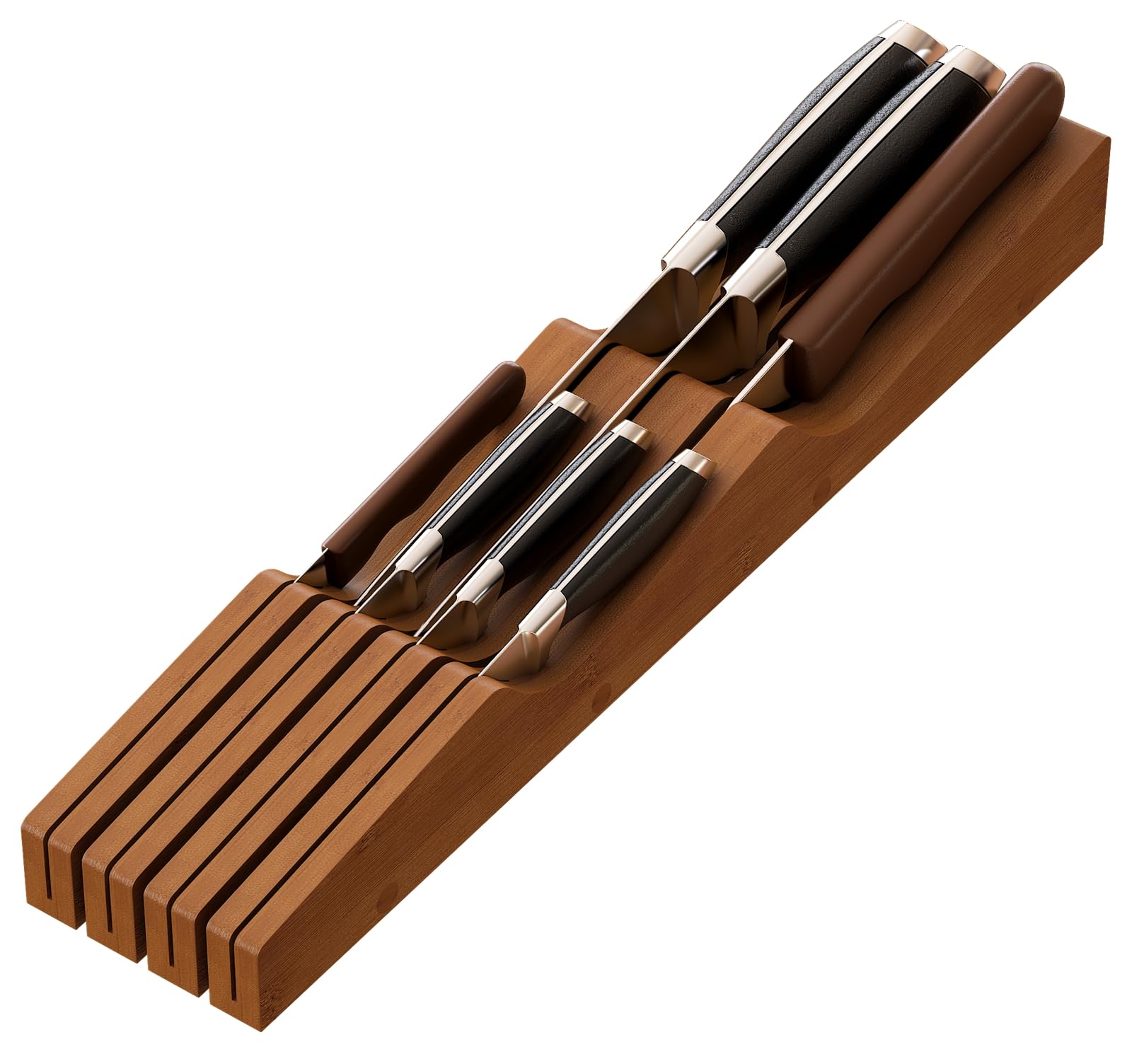 Knife Drawer Organizer, Bamboo Wood Knife Holder, Brown Knife Block Fit for 7 Knives