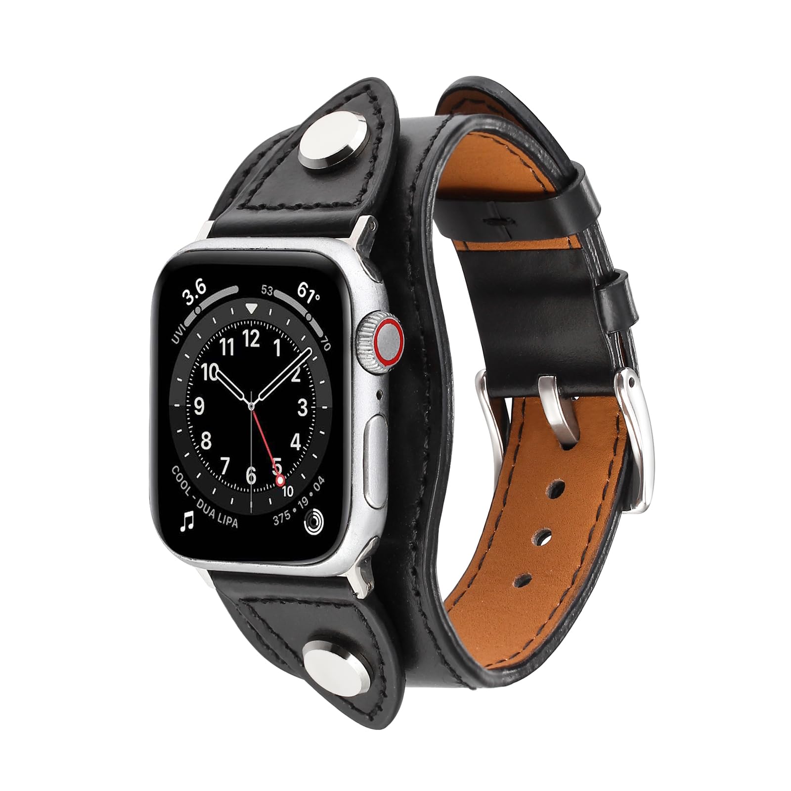 Photo 1 of Wingoden Leather Cuff Compatible with Apple Watch Bands 44mm 45mm 46mm 49mm 42mm for Women Men, Vintage Black Bracelet Punk Wristband Wide Apple Watch Strap for iWatch Band Series 10 9 8 7 6 5 4 3 2 1 SE Ultra 2