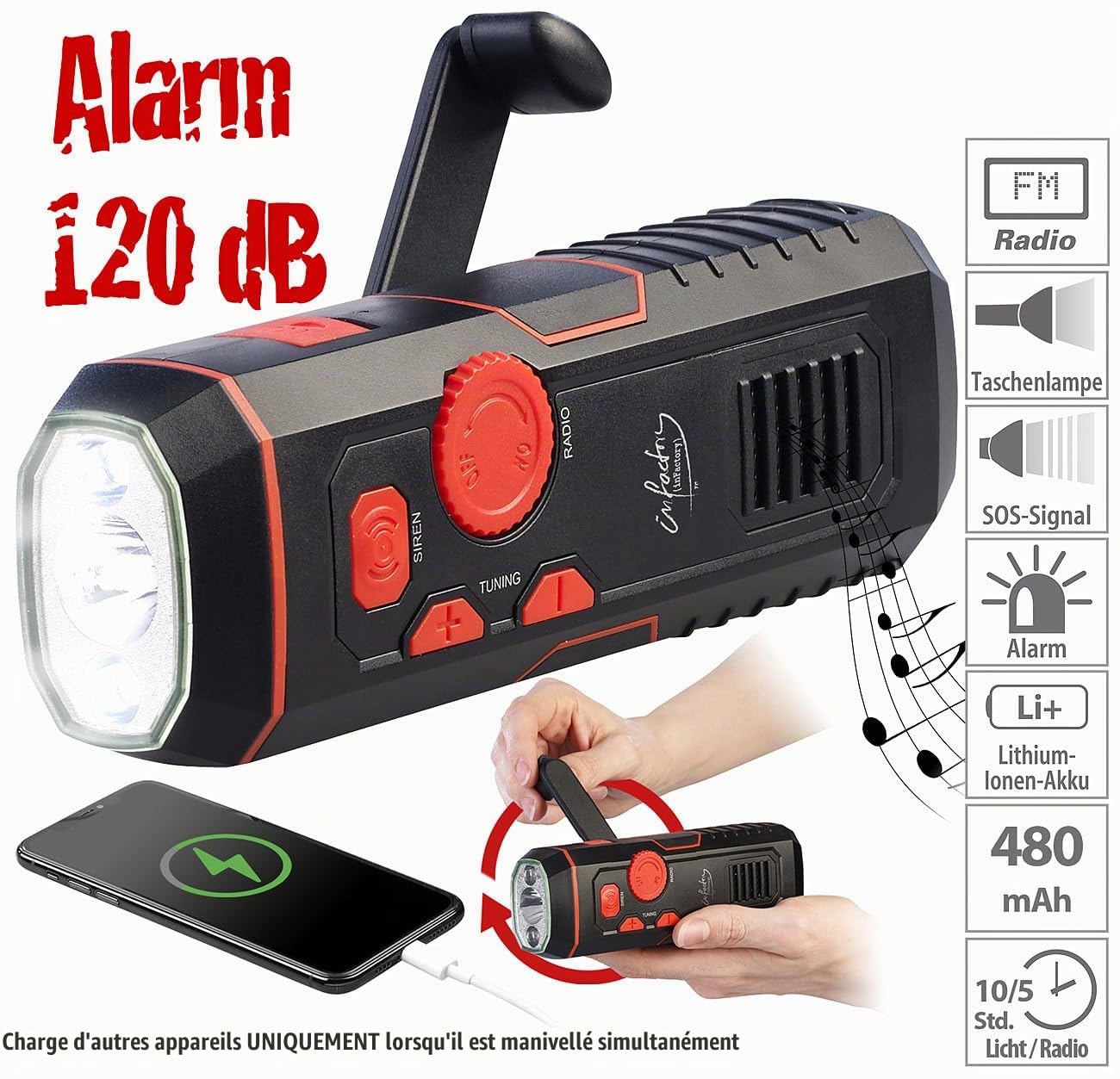 Radio FM DOR-320 avec dynamo et lampe de poche LED [infactory]
