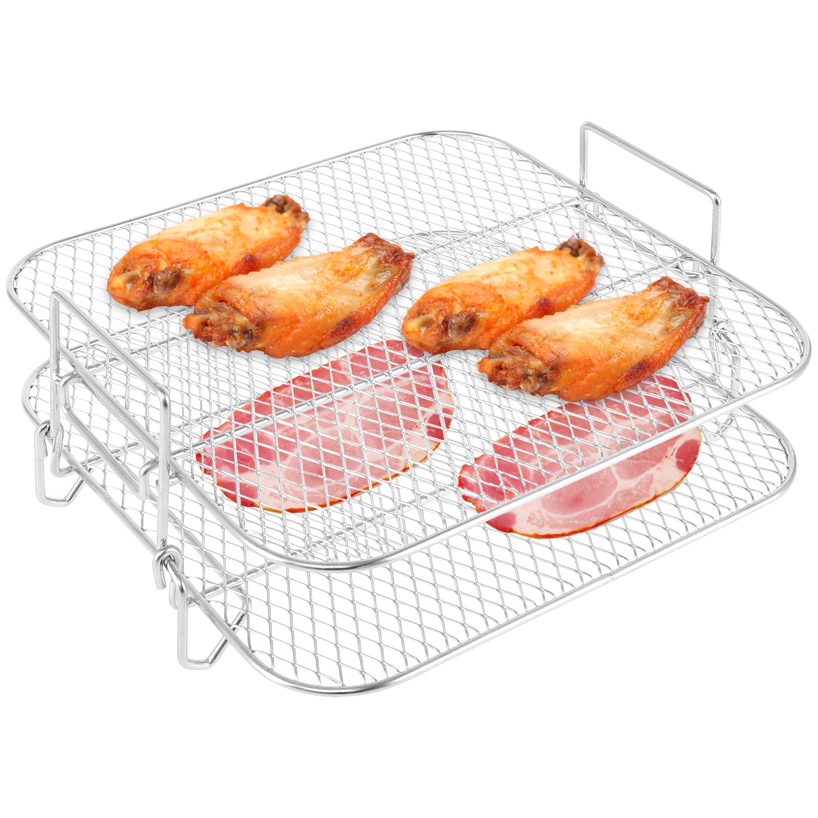 2 Layer Air Fryer Rack Air Fryer Dehydrator Rack Multi-Purpose 304 Stainless Steel Grill Dehydrator Rack Stackable Air