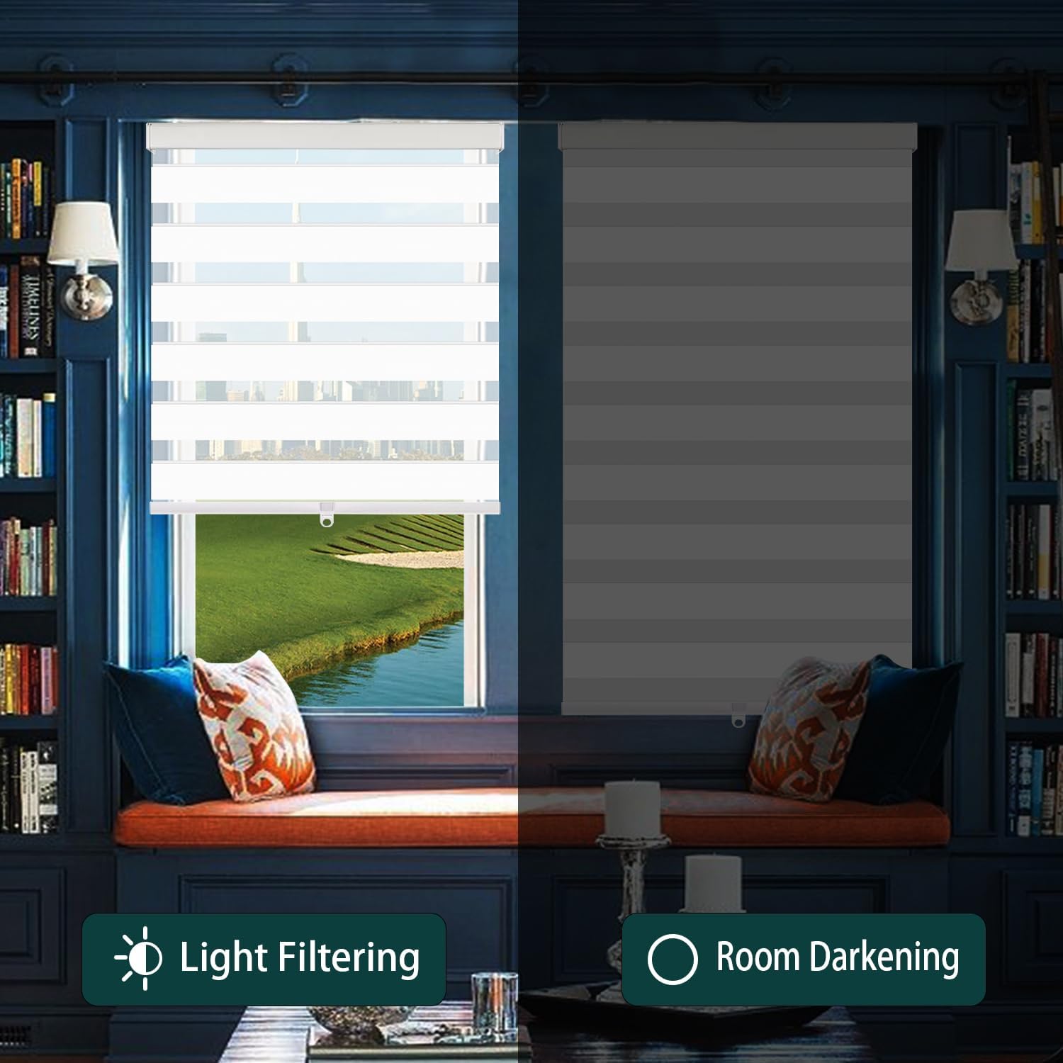 Zebra Blinds for Windows,Custom Size Cordless Zebra Roller Window Blinds, Dual Layer Blackout Roller Shades,Day and Night Blinds for Door,Office,Snow White,39 1/8" W x [20" H to 98" H Customize]