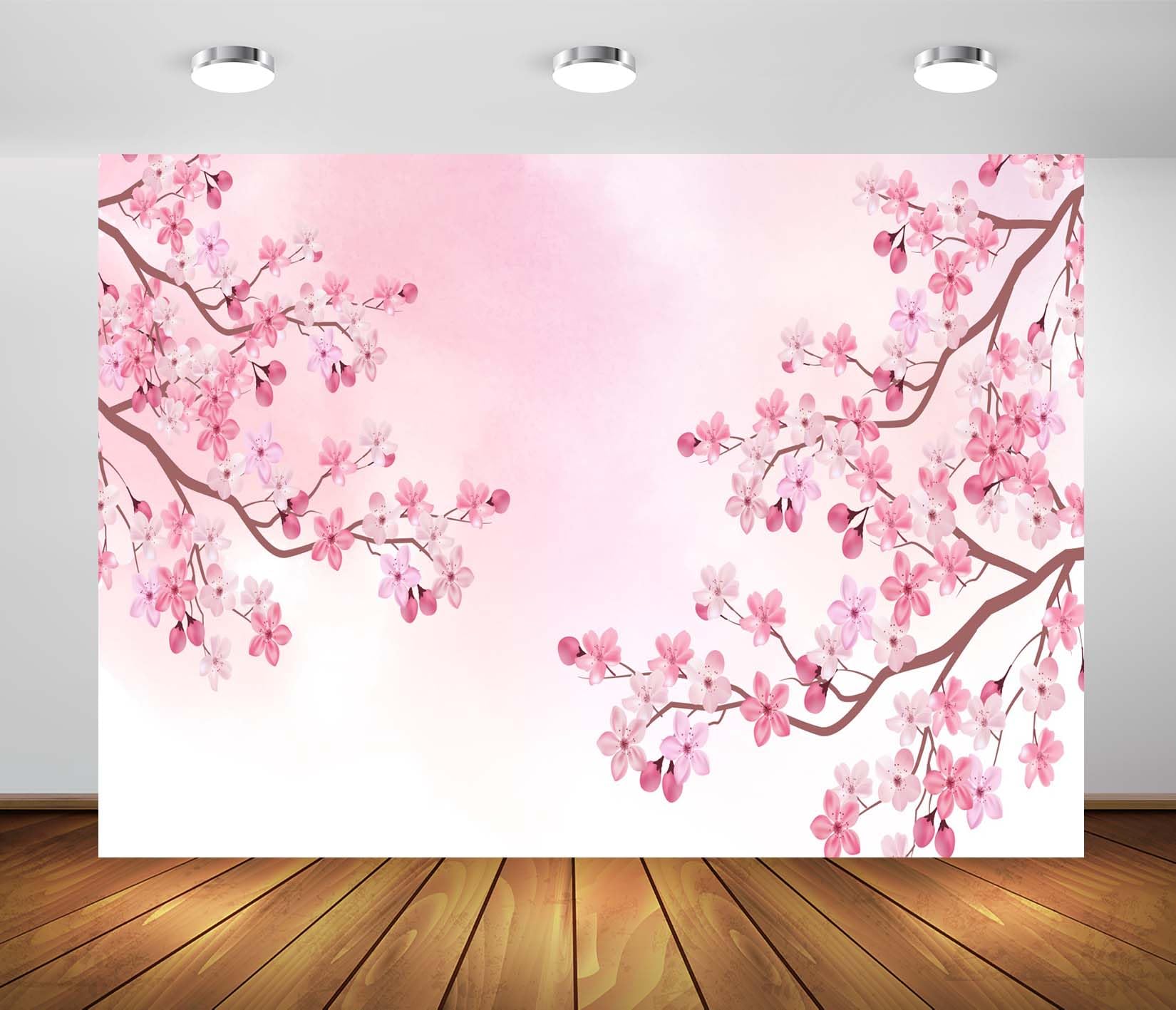 Loccor 8x6ft Fabric Pink Cherry Blossom Backdrop Spring Cherry Blossom Petals Drawing Sakura Background Wedding Girls Woman Birthday Bridal Shower Party Decor Banner Photo Props: 8x6FT