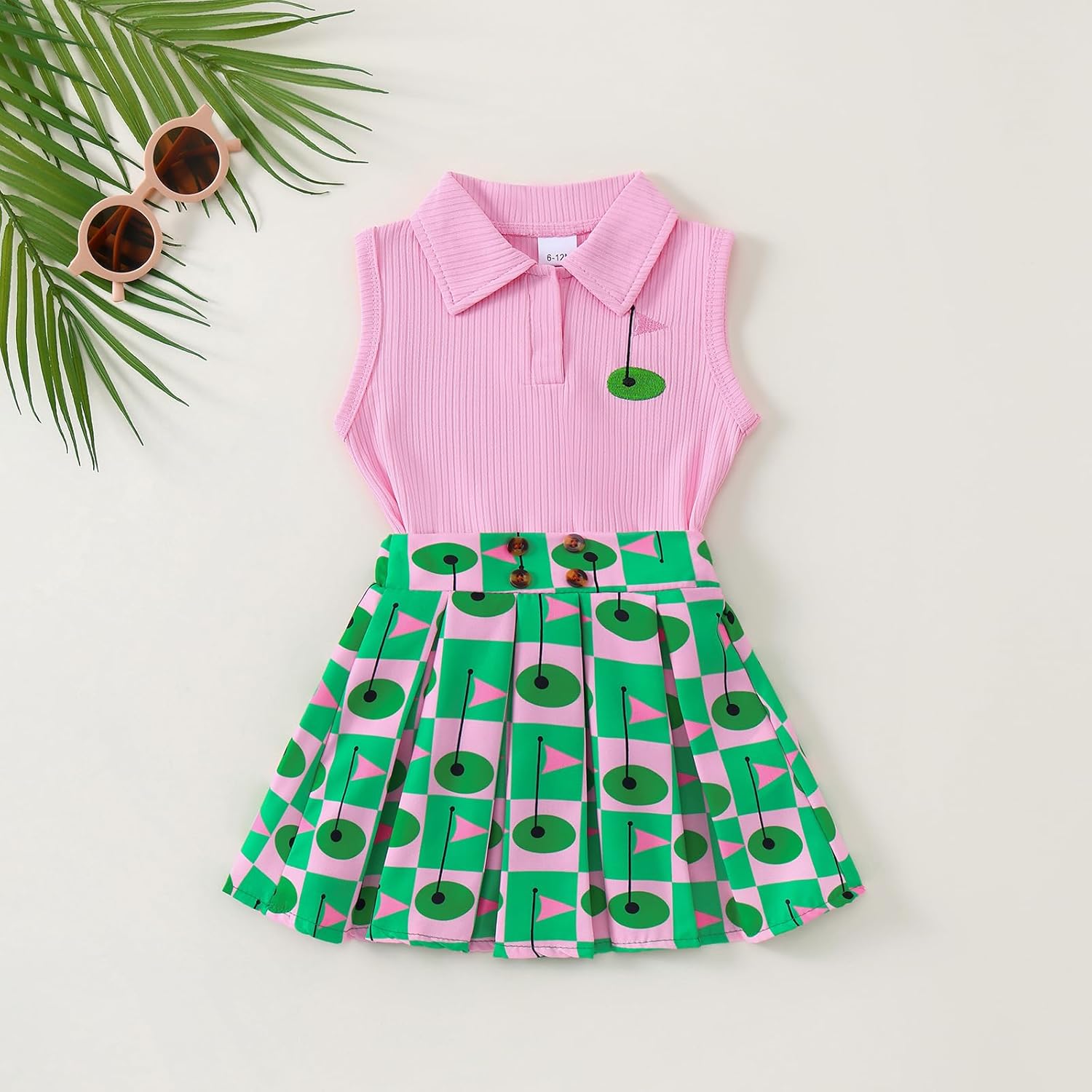 Toddler Baby Girl Golf Outfit Golf Print Polo Shirt Sleeveless Tank Top Mini Skirt Set Cute Girls Summer Clothes - Image 5