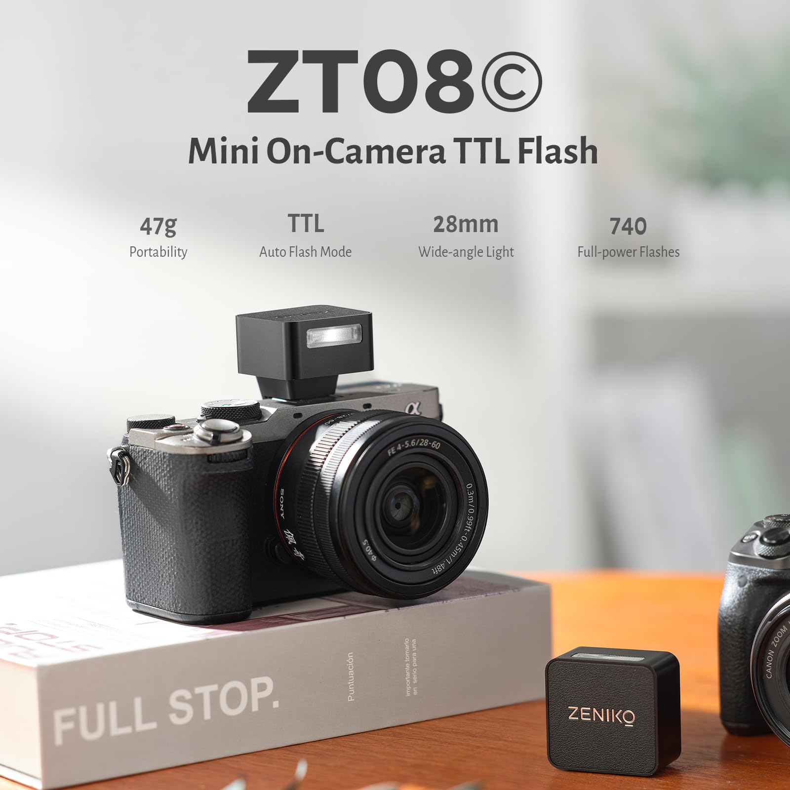 ZENIKO ZT08 C Mini Camera Flash,47g Lightweight Retro Design, Up