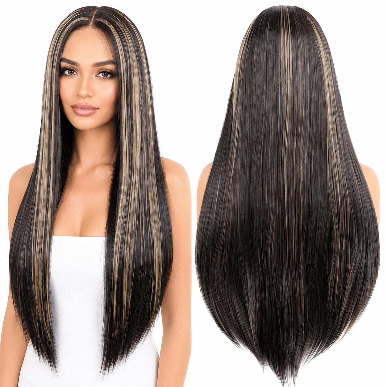 Paradise 28” Full Lace Front Wig for Women & Girls – Realistic Hairline, Long Synthetic Wig – Attach With Glue And Clips (Gold, 32inch, Straight)-image-43
