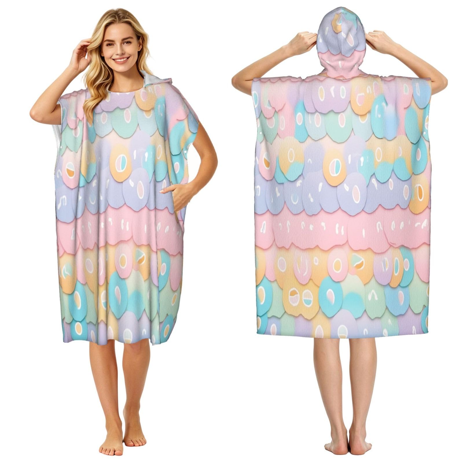 DTHKJNLSF Irregular Colorful Puzzle Adult Hooded Beach Poncho Towel