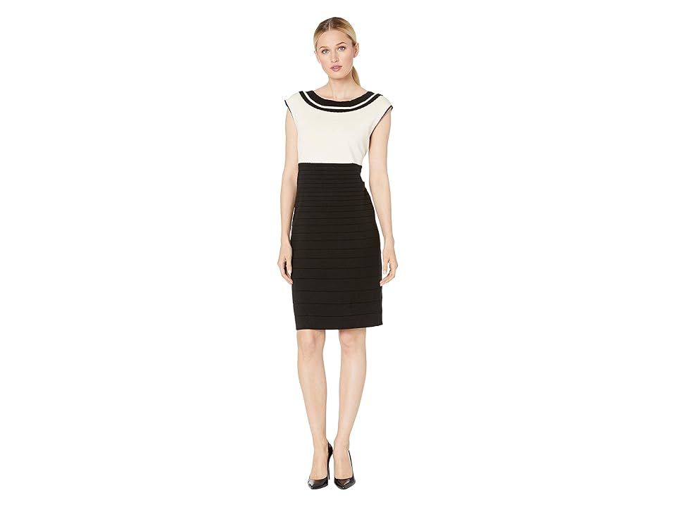 

Anne Klein Color Block Scallop Trim Knit Dress (Anne Black/Anne White) Women's Dress
