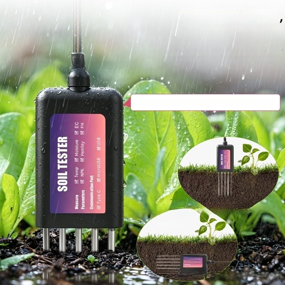 Probador de suelo NPK Medidor de PH, inalámbrico para sensor inteligente para temperatura de humedad, IP68 impermeable para jardín para Android
