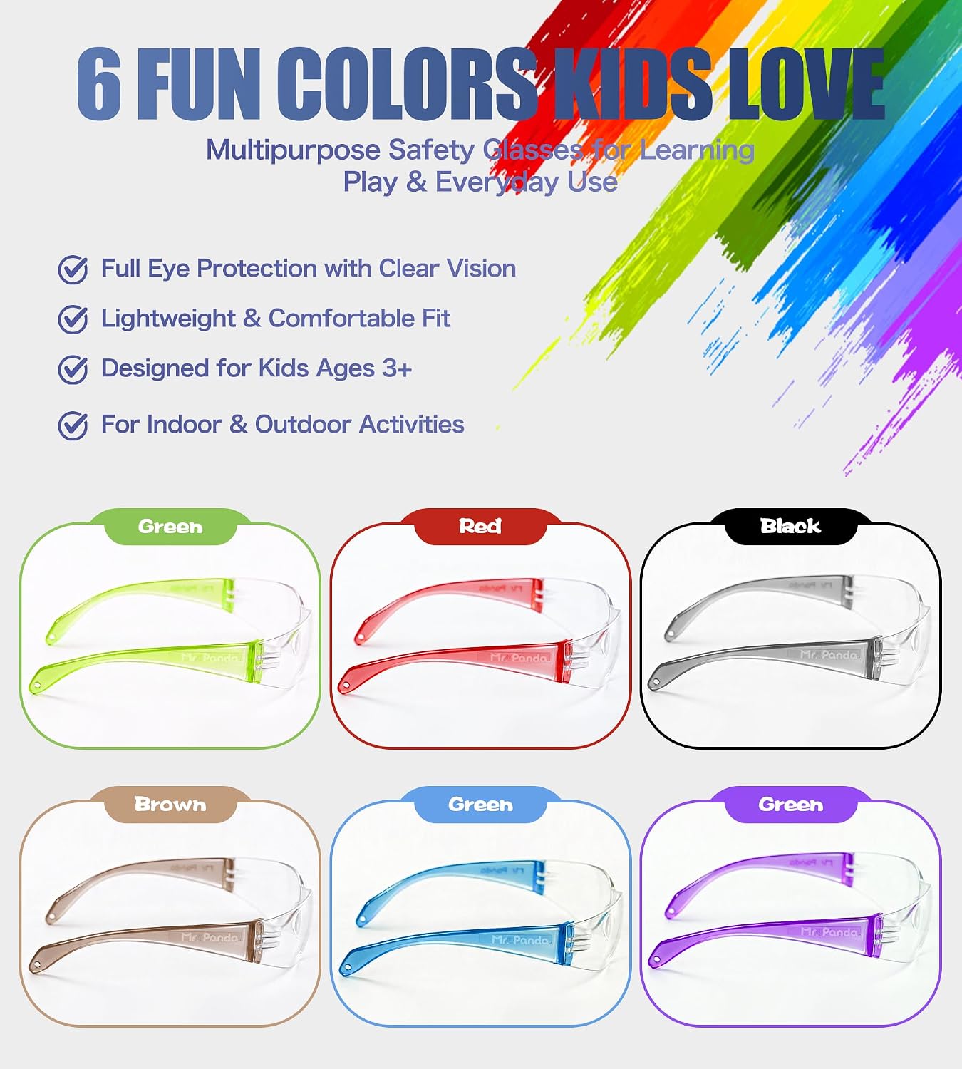 antools 6 Pack Kids Safety Glasses, ANSI Z87.1 & EN166 Certified Youth Protective Eyewear, Anti-Fog UV Protection, Scratch-Resistant, Lightweight for School, DIY & Outdoor Activities, Multicolor