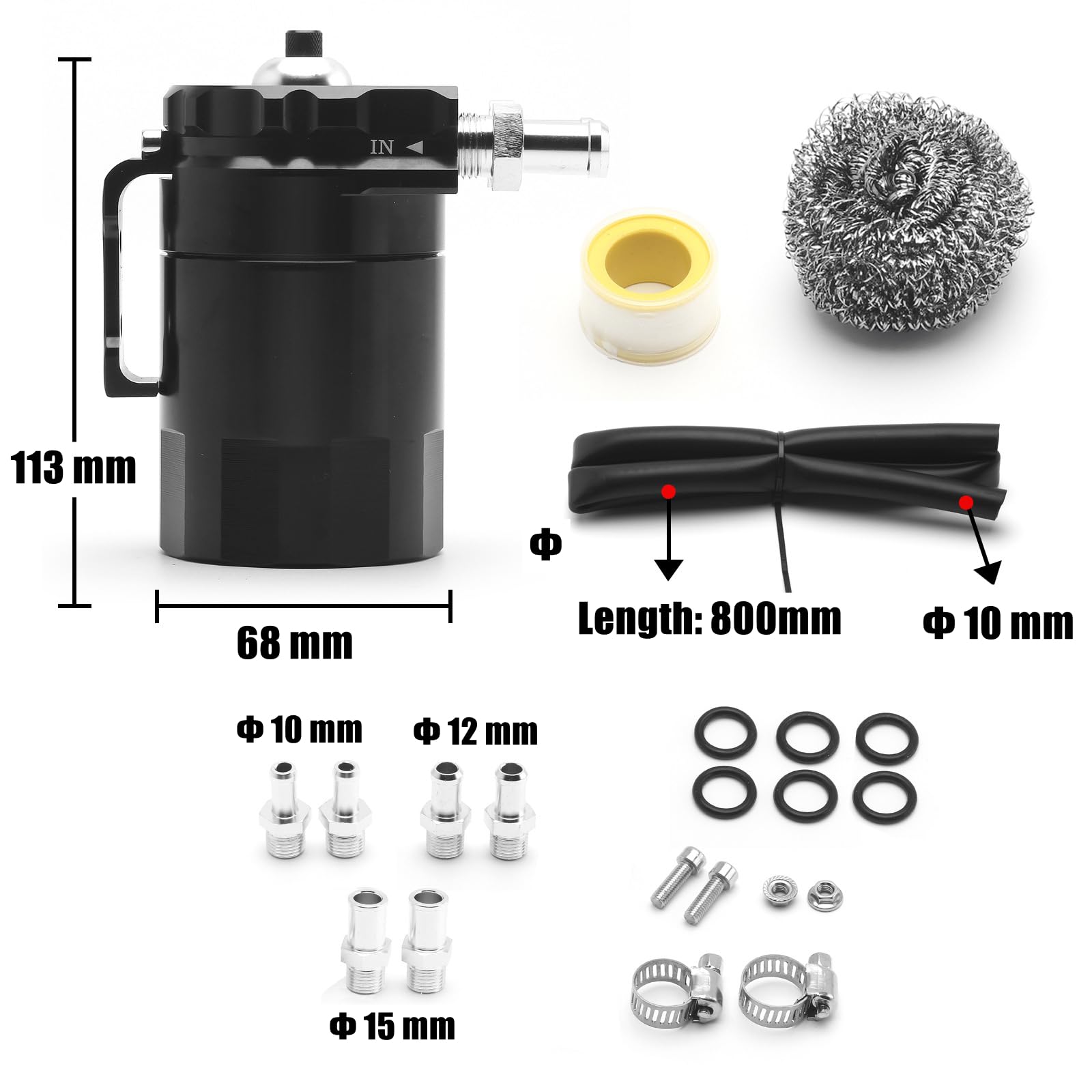 Decanter Vapori Olio per Auto 300ml Serbatoio di Raccolta dell'olio in Alluminio Universale Contenitore per Olio Motore con Filtro dell'aria Serbatoio del Carburante Veicoli (Nero)