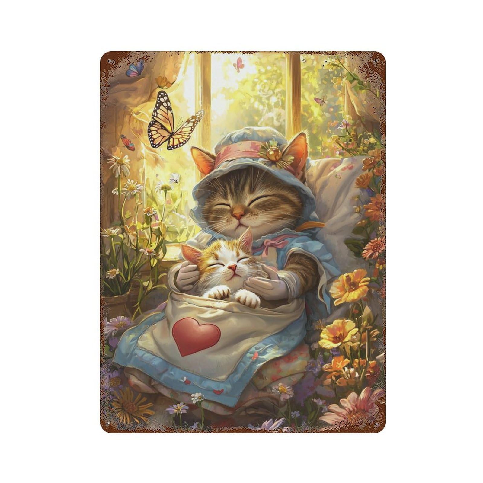 Vintage Rust Metal Sign Whiskered Dreams A Cozy Cat Nap 15.7"x11.8", Old School Wall Decor for Office, Studio And Wall Decor