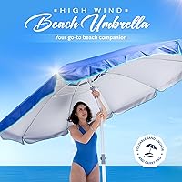 Vista 2 de AMMSUN Sombrilla de playa resistente de 7 pies para vientos fuertes con anclaje de arena, poste inclinable con ventilación y bandeja de mesa