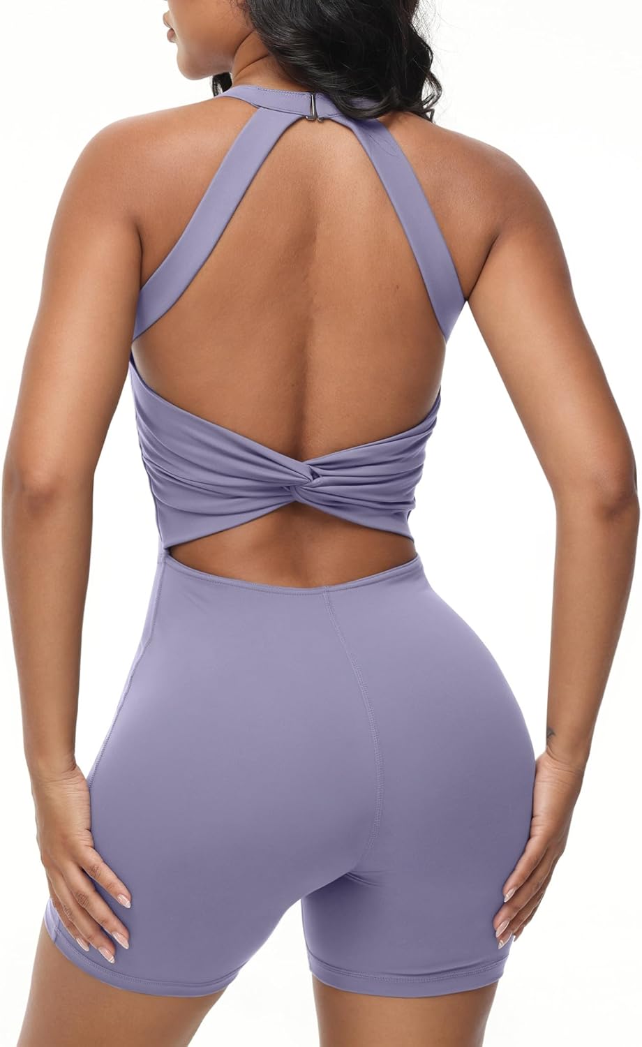 Wenlia Women's One Piece Jumpsuits Shorts Sleeveless Sexy Backless Square Neck Yoga Athletic Back Twist Workout Romper - Image 2