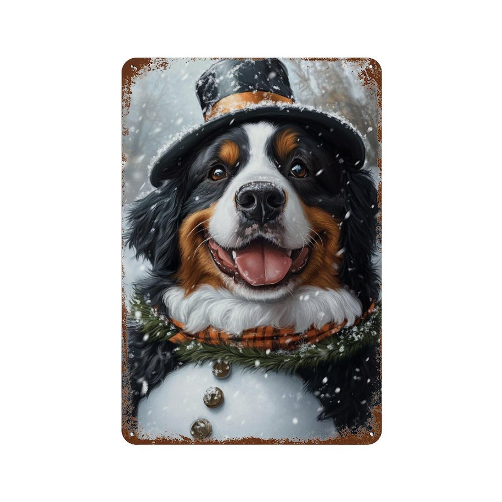 Winter Wonderland Dog 11.8"x7.9" Aged Metal Wall Plaque, Vintage Wall Decor for Bistro, Counter And Cafe Decor