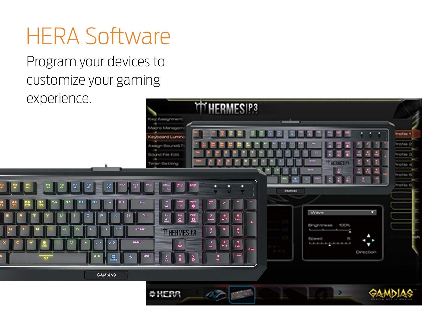 GAMDIAS Hermes P3 Black mechaniczna klawiatura USB Gaming 104 klawisze Low Profile RGB Switches niebieskie podświetlenie klawiatury układ UK