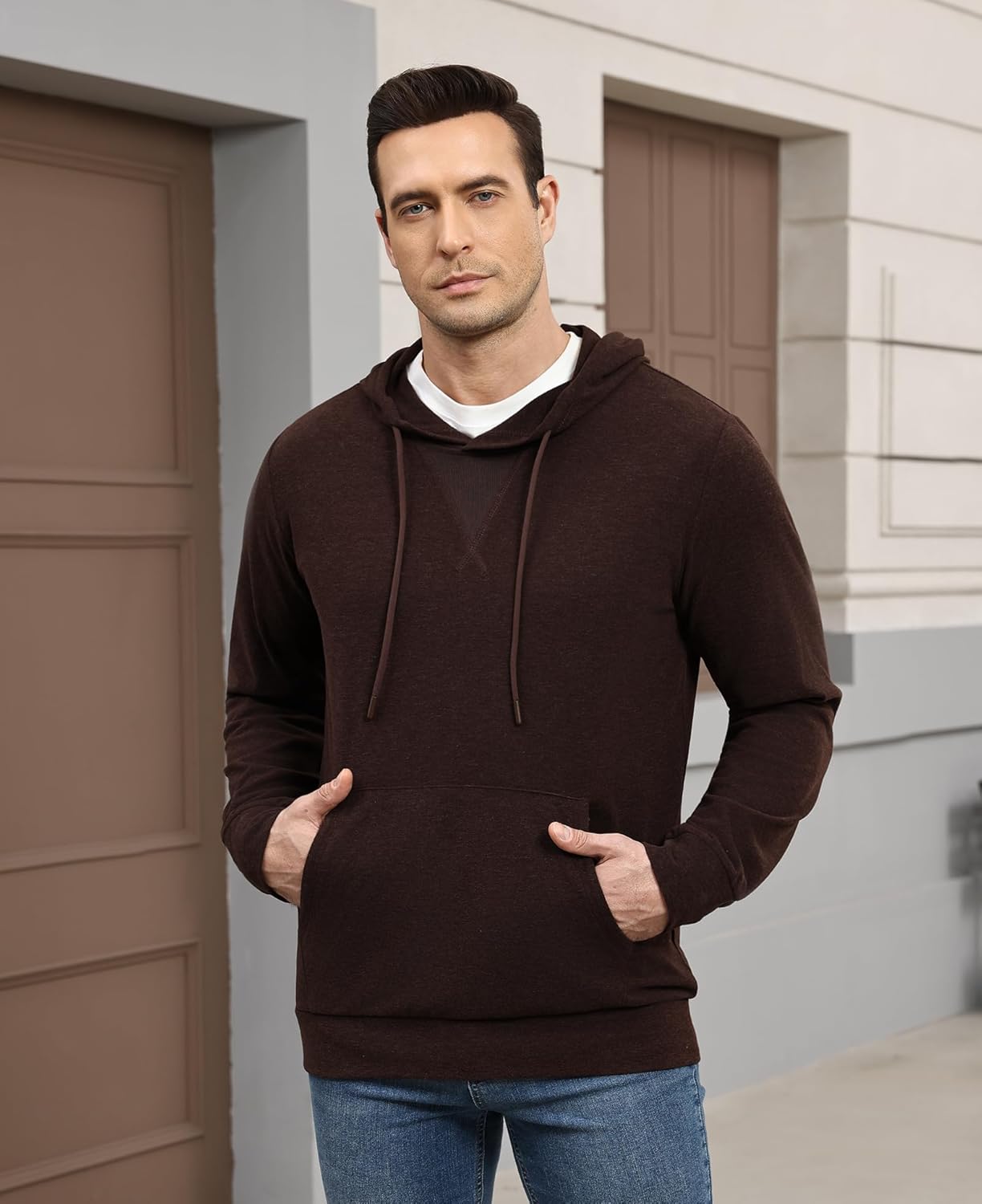 Susclude Men's Hooded Sweaters Long Sleeve Knitted Pullover Sweater Basic Casual Comfy Hoodies for Men with Kanga Pocket - Image 3