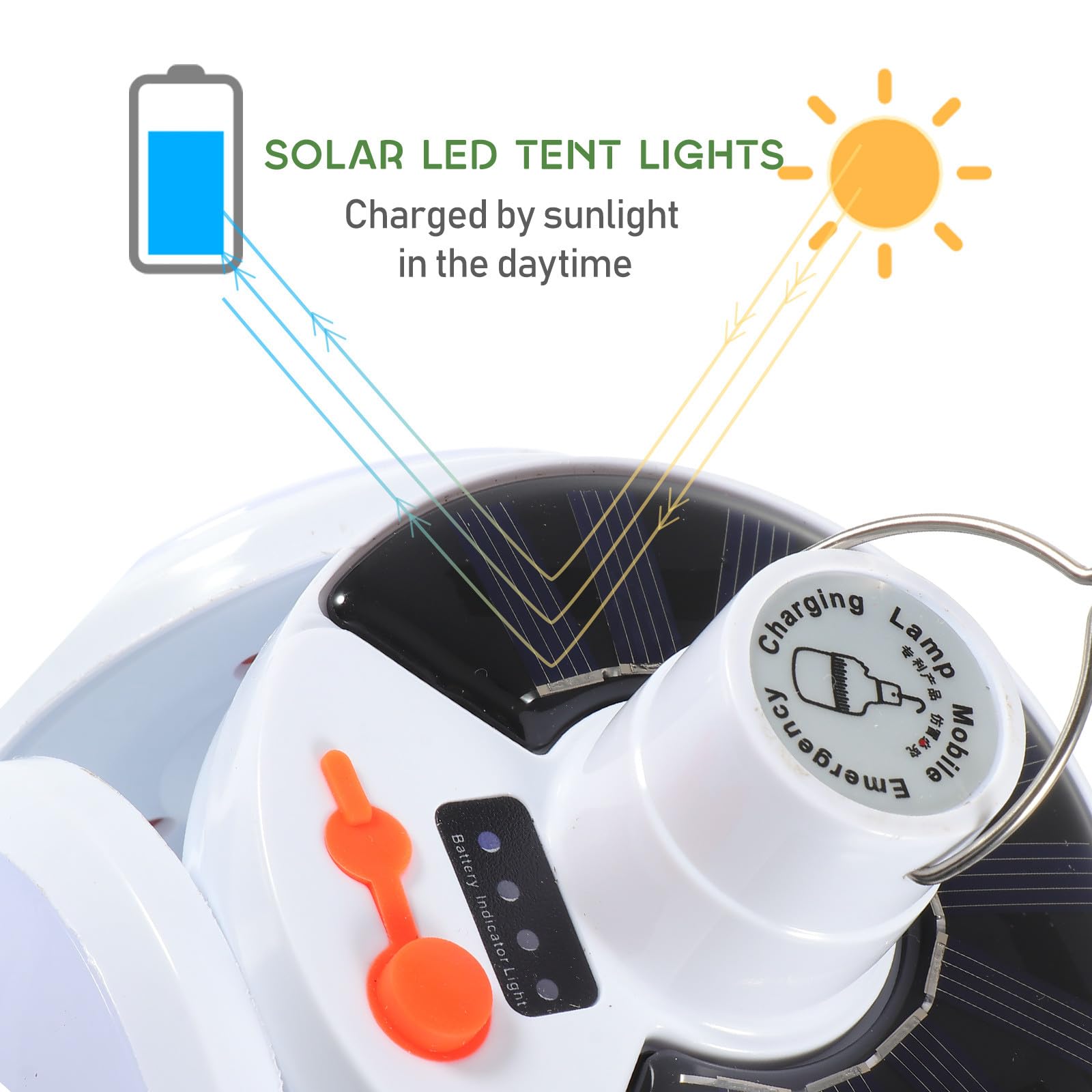 STOBAZA Lámpara Colgante para Camping Recargable Solar y Usb, Luz LED de 2400mah y 5.5v, para Tienda y Actividades al Aire Libre