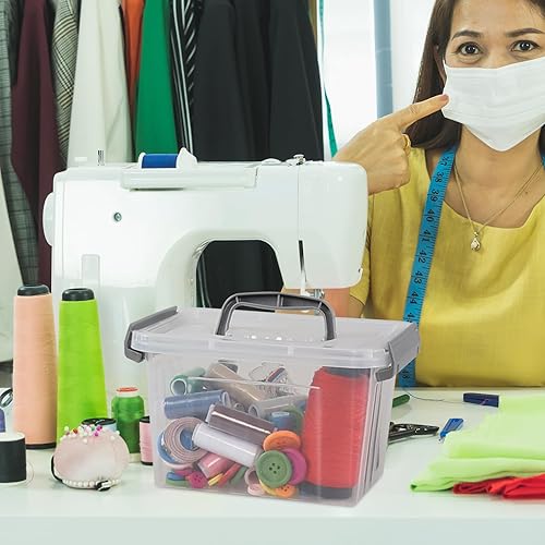 Miniatura 6 de Caja pequeña de almacenamiento transparente de 3 L, paquete de 6 contenedores organizadores apilables de plástico con tapas