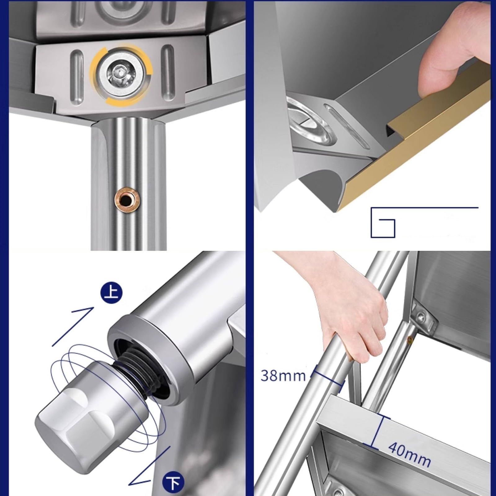 Tavolo in acciaio inox per preparazione e lavoro, preparazione degli alimenti, attività di manutenzione, scaffale a pianta aperta, isola da cucina, tavolo da lavoro per barbecue, cucina, casa e garage