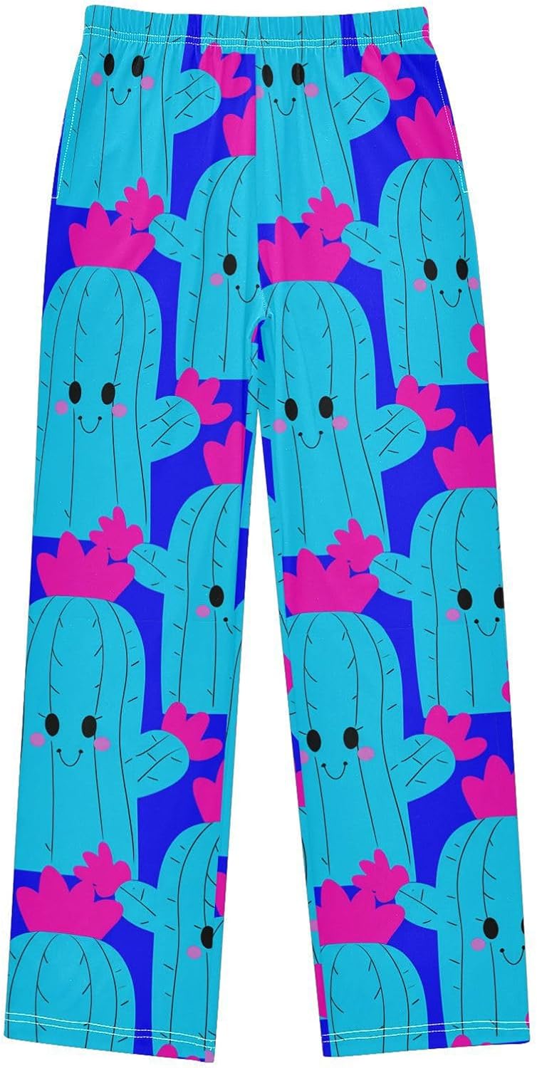 J JOYSAY Cactus Flower Blue Pajamas Pants Soft Long Pajama Bottoms Lounge Sleep Pants Size S-XL