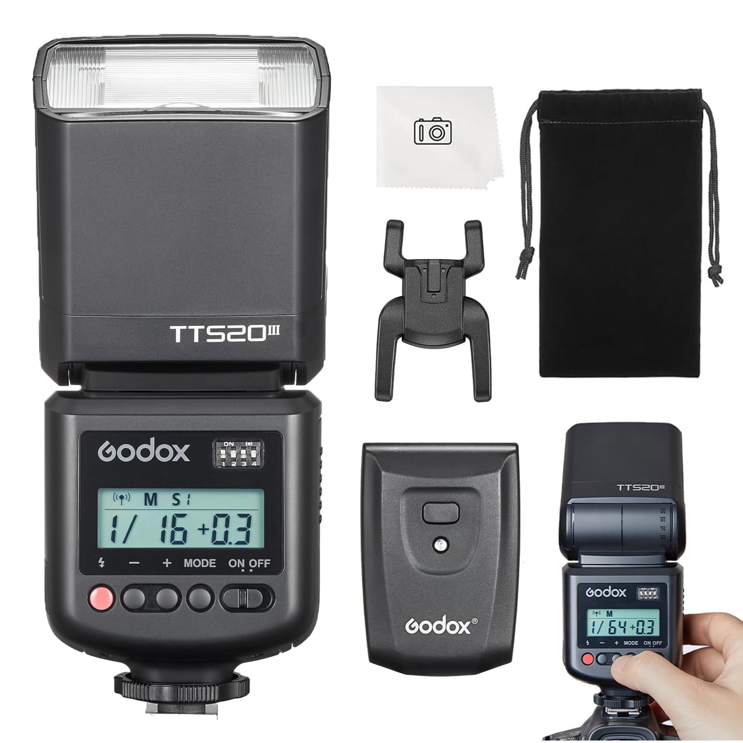 GODOX TT520III Camera Flash,433MHZ GN33 Manual Flash Built-in Wireless Receiver,RT Transmitter,S1/S2 Mode Speedlight for Canon Nikon Sony Olympus