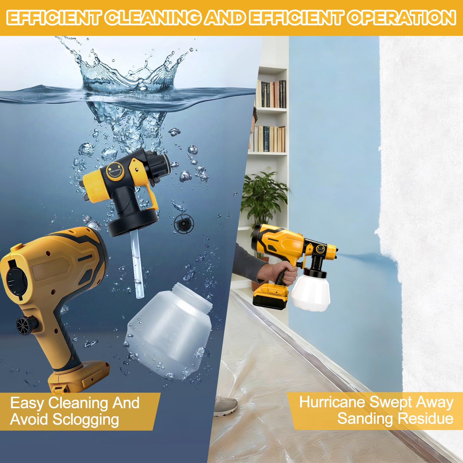 Roadtime Sistema de pulverización de pintura a batería para baterías DeWalt de 20 V (sin batería), pulverizador de pintura de 1000 ml HVLP pistola de pintura con 4 boquillas, pistola de pintura