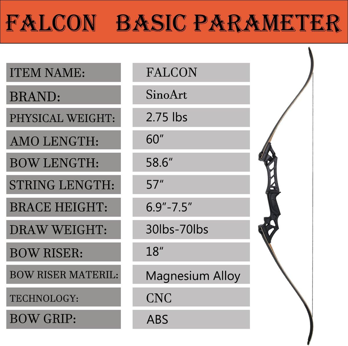 Falcon 60" Takedown Hunting Recurve Bow Metal Riser 70 Lbs Black/Camo Right Handed