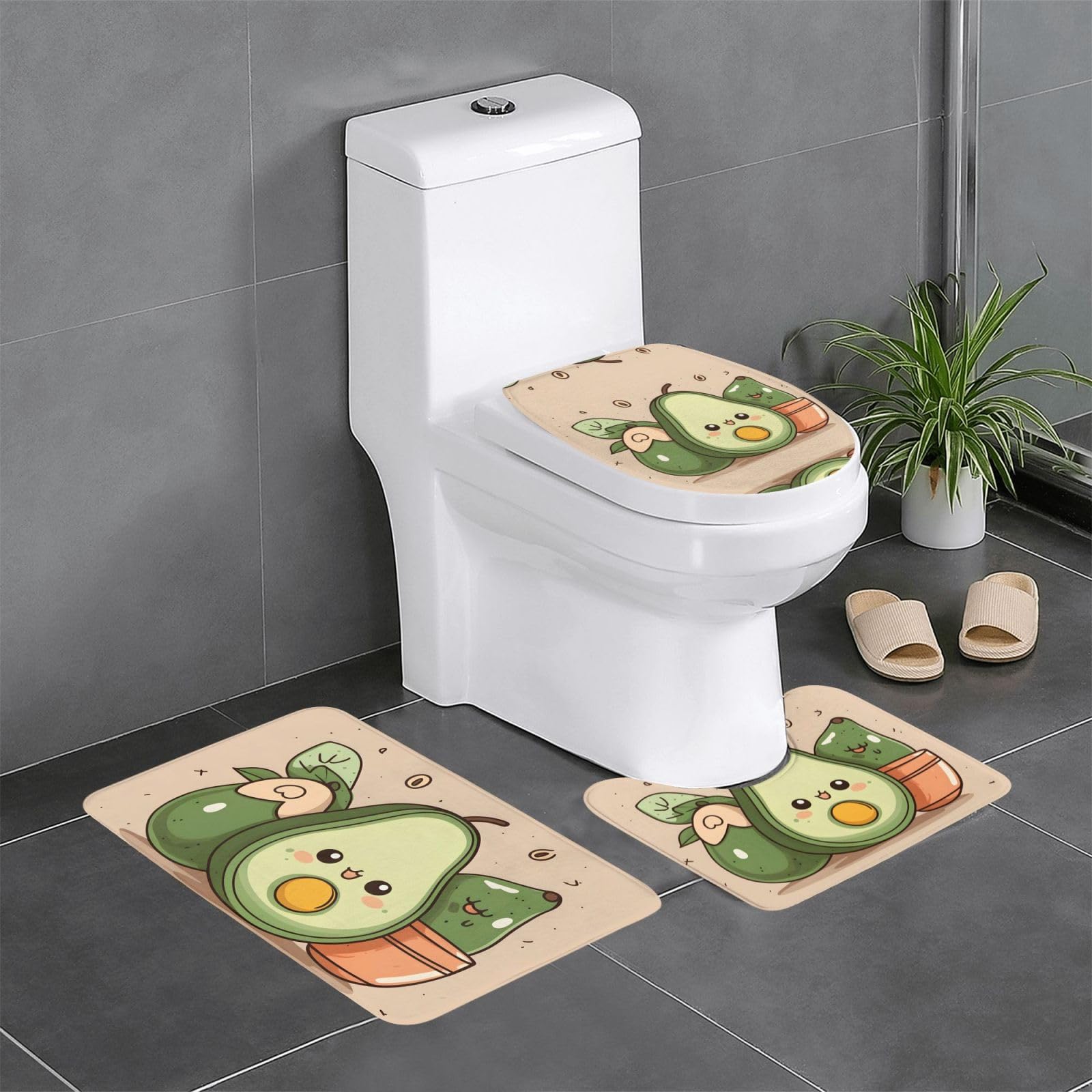 Tapis de salle de bain avocat lot de 3 pour toilettes et coiffeuse antidérapant 61x40 cm