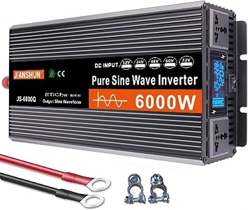 3000W 4000W 5000W 6000W Pure Sine Wave Inverter 12V 24V 48V 60V 72V Solar Power Inverter DC to AC 110V 220V with LED Display AC Outlets,for Power Inverter Truck RV Car Solar/