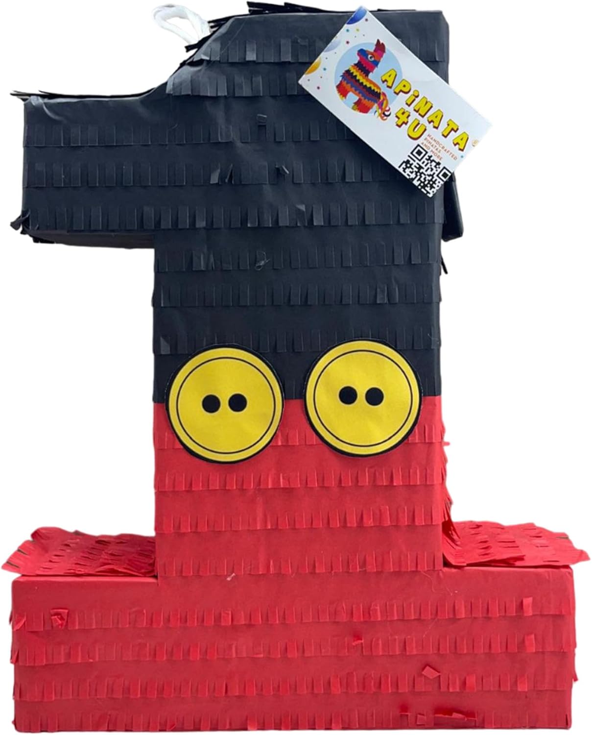 Apinata4u Black & Red Number 1 Pinata, First Birthday Party Supplies, Kids Celebration for Boys & Girls, Fun Polka Dot Number One, Black and Red Themed Party Decor, 20 X 16 X 4 Inches