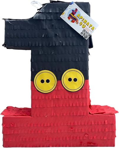 Apinata4u Black & Red Number 1 Pinata, First Birthday Party Supplies, Kids Celebration for Boys & Girls, Fun Polka Dot Number One, Black and Red Themed Party Decor, 20 X 16 X 4 Inches