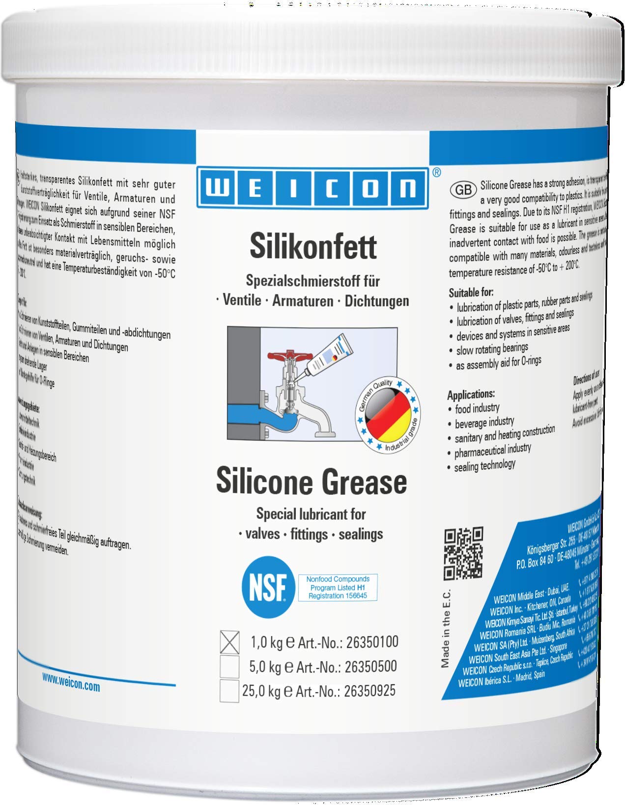 WEICON Smar silikonowy 1 kg | środek smarny do zaworów, armatury i uszczelek
