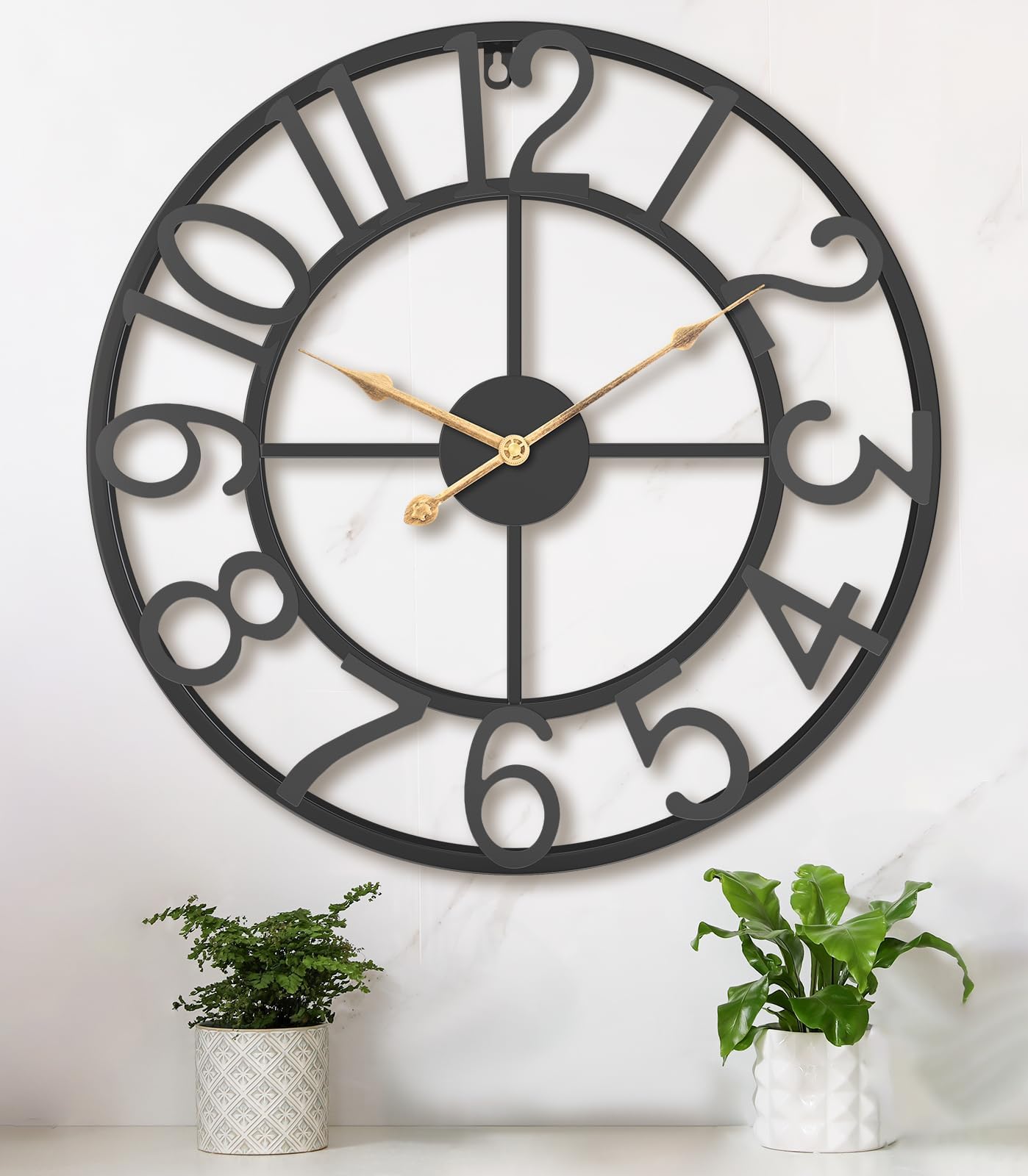 Azonee Large Wall Clock for Lving Room, 16 Inch Modern Industrial Decorative Metal Silent Battery Operated Big Roman Numerals Wall Clocks for Bedroom, Kitchen, Dining Room, Office