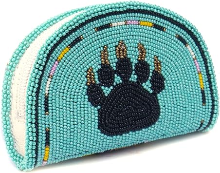 Beaded Coin Purse, Change Purse For Women, Zippered Change Pouch Wallet, Small Leather Pouch, designer key pouch Teel Luster Bear Paw