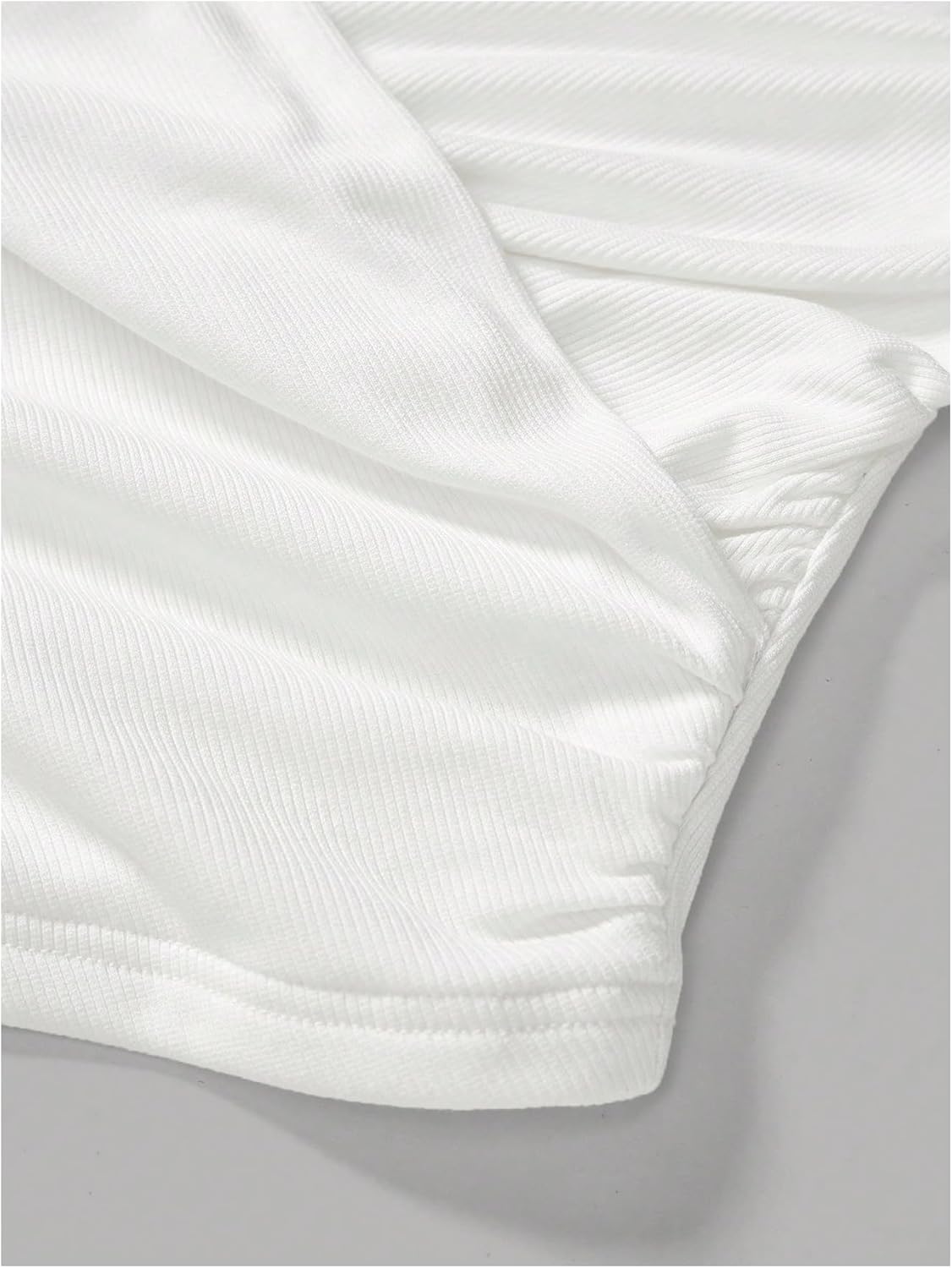 Floerns Women's Wrap Sweetheart Neck Bell Sleeve T Shirts Ruched Rib Knit Crop Tops - Image 4