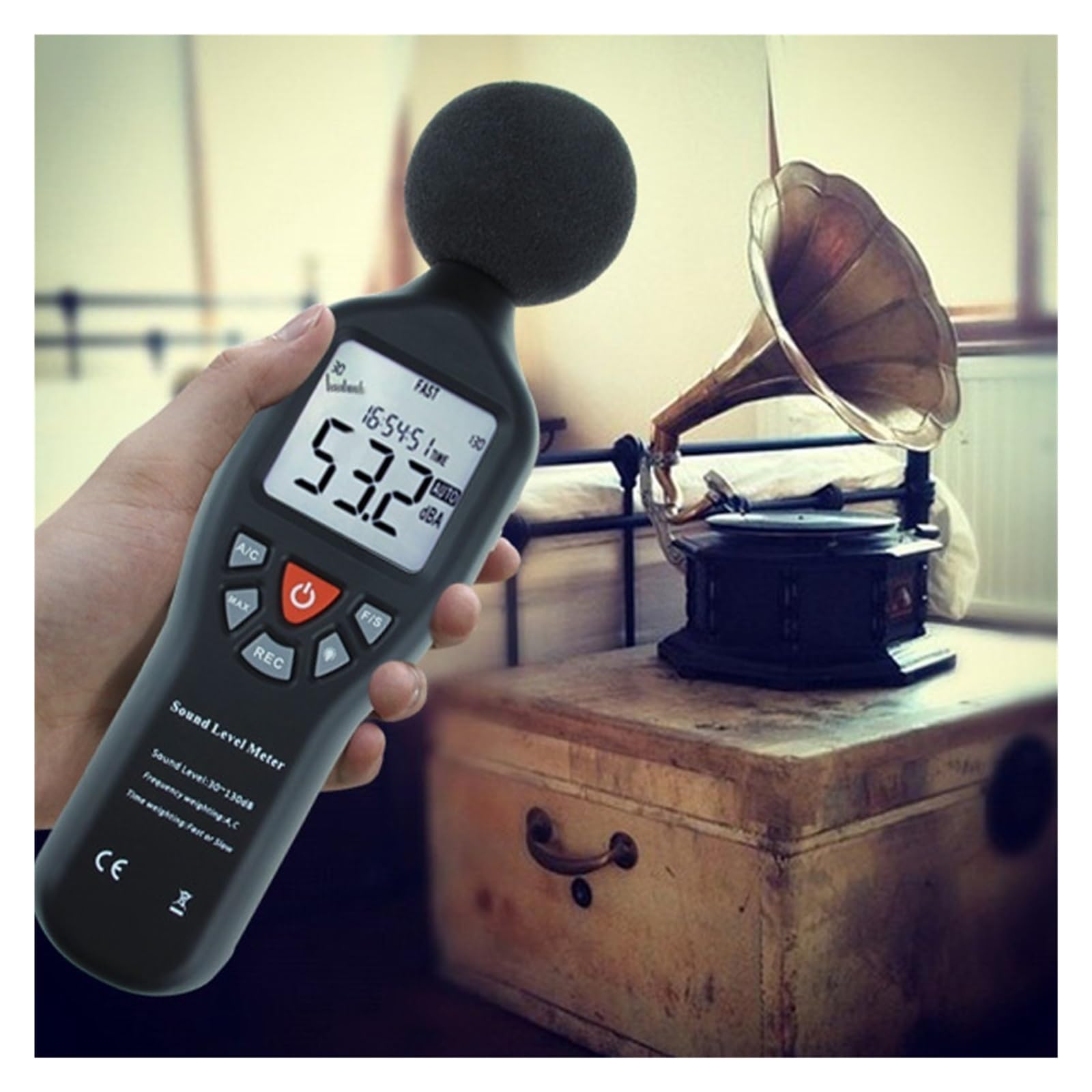 Fonometro Digitale Fonometro Professionale con Funzione di Registrazione Dati Misurazione ad Alta precisione 30dB-130dB Display retroilluminato Compatto Tester del Livello di Rumore Decibel