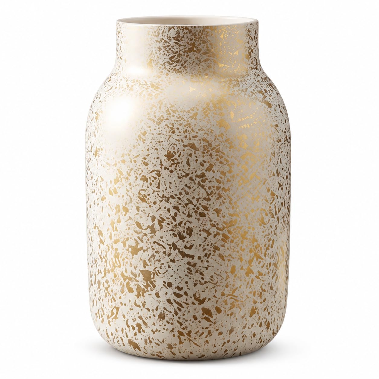 Gold & White Speckled Metal Vase | Decorative Flower Vase for Living Room, Center Table, Pooja & Diwali Decor | Unbreakable Rust-Proof | Wedding Housewarming Gift | 17cm-image-2