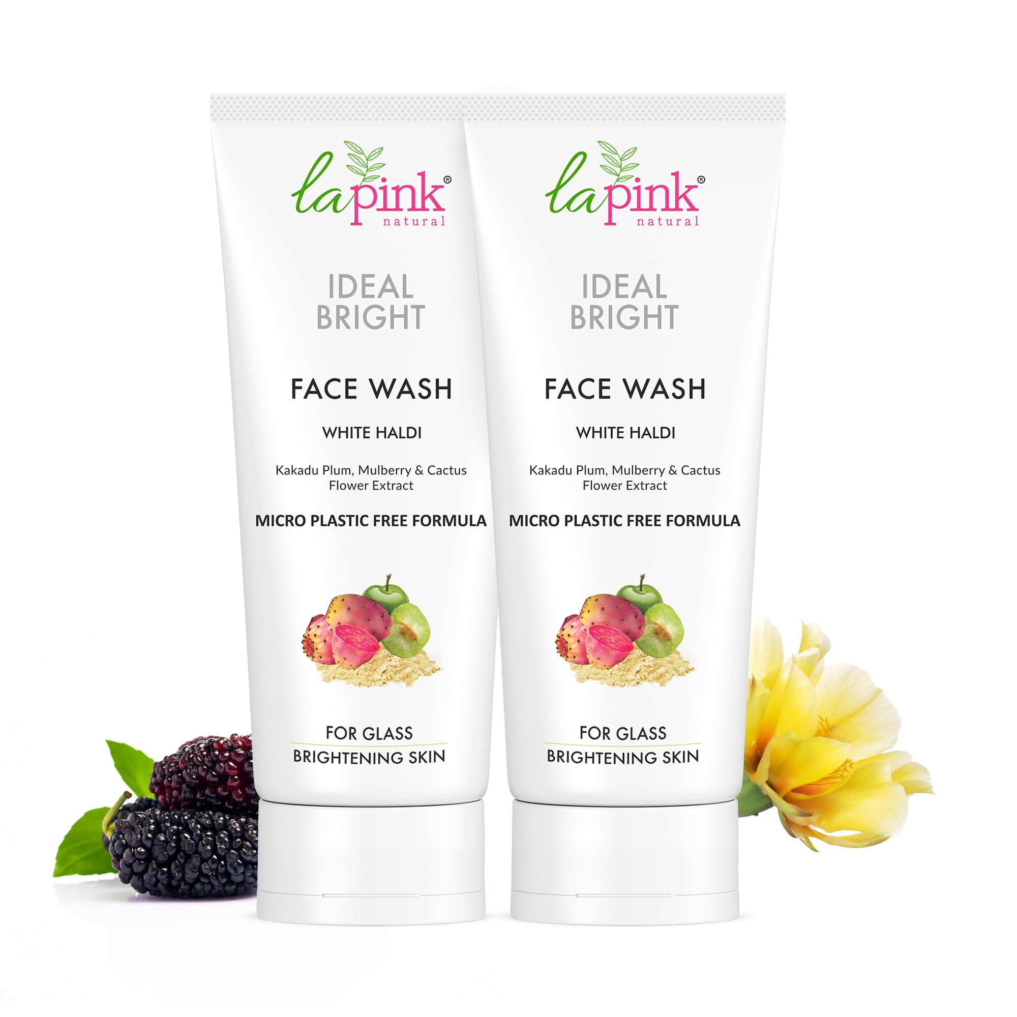 La Pink Ideal Bright Face Wash | 100% Microplastic Free Formula | Glass like skin, Lightening, Evens Skin Tone | White Haldi & Kakadu Plum | All Skin Types | 200ml (100ml x 2)