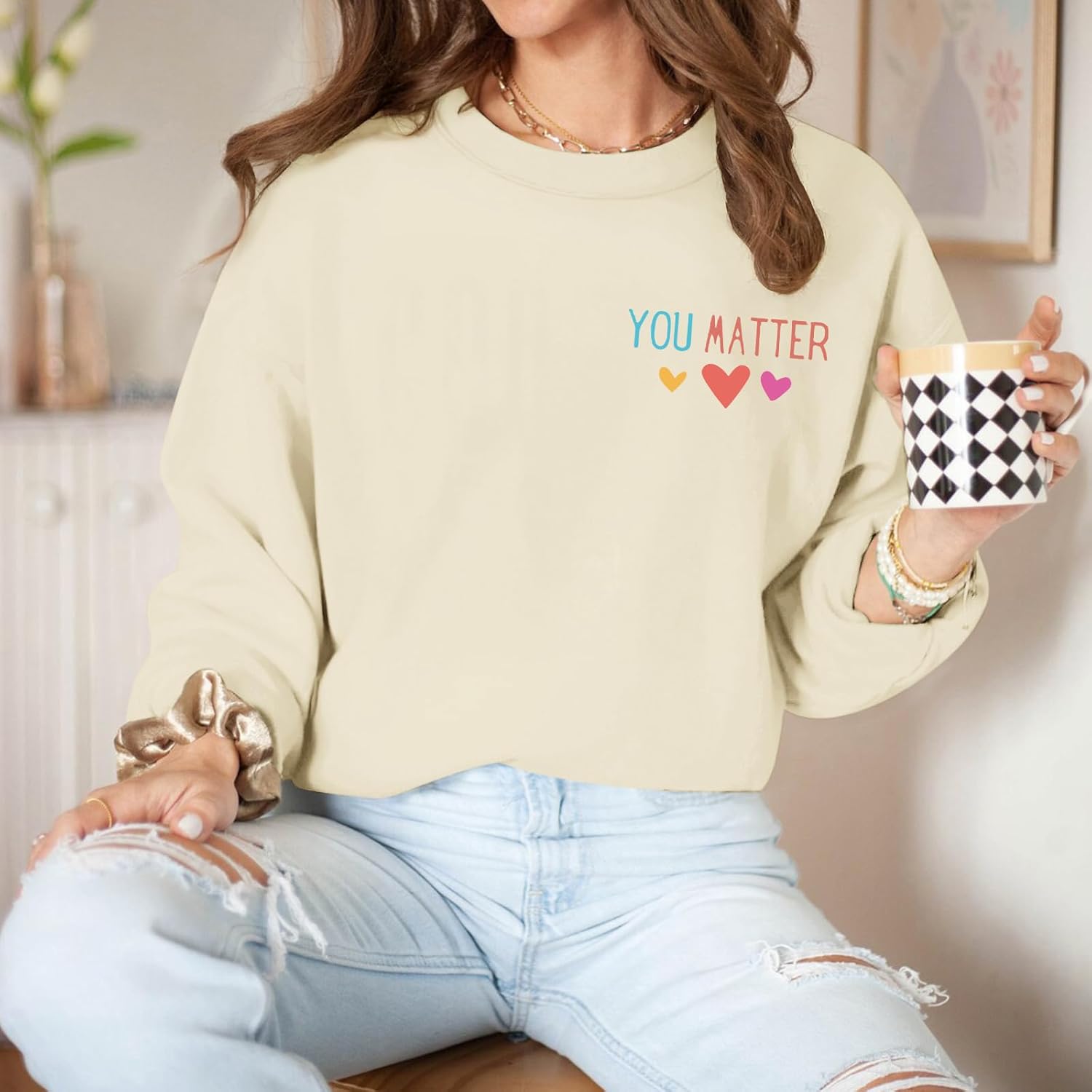 KEEVICI Women You Are Enough Sweatshirt Dear Person Behind Me You Matter Hoodie Inspirational Graphic Sweatshirts Cotton Tops - Image 4