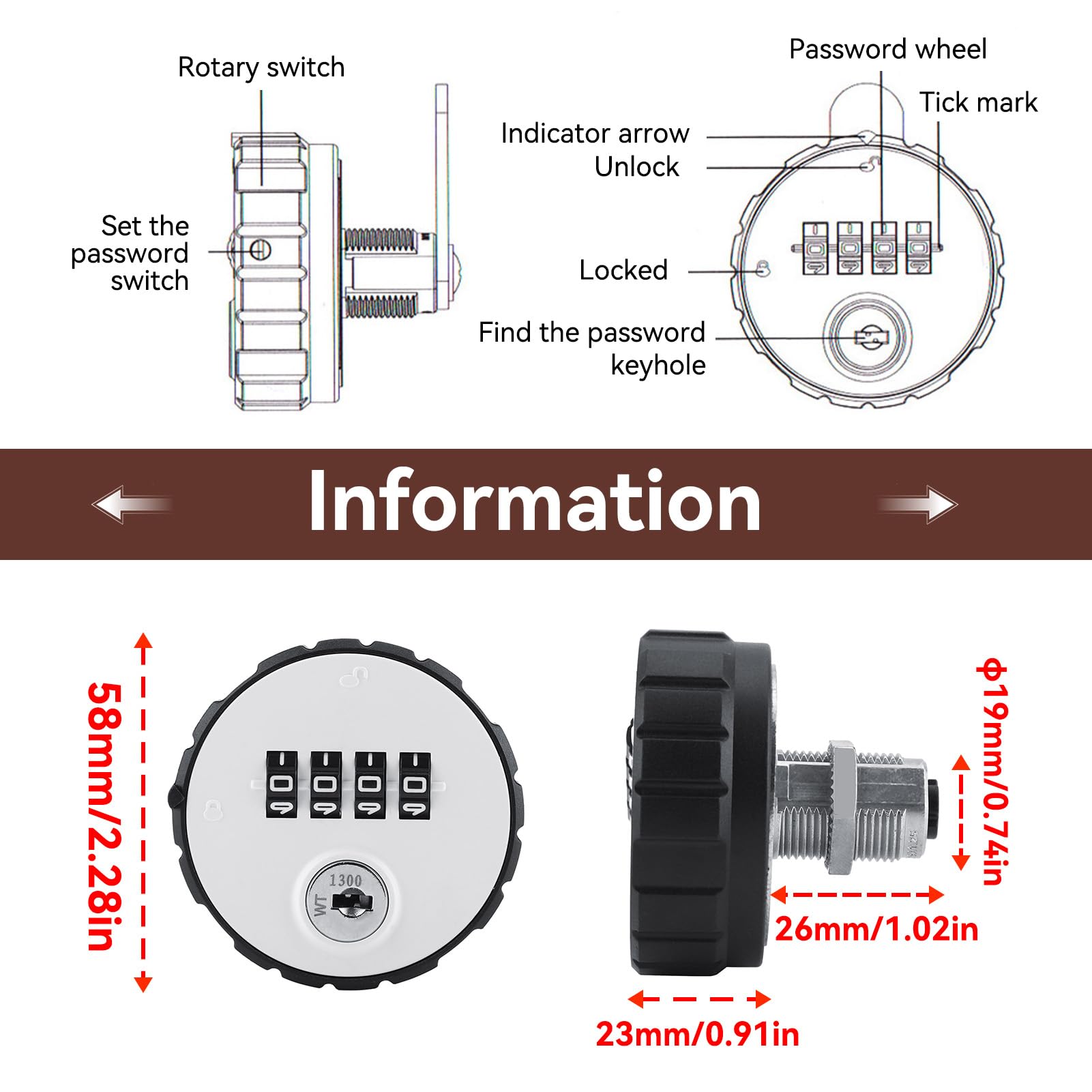 4 Confezione Combinazione Cabinet Lock, Serratura Digitale con Codice in Lega di Zinco Combinazione Cam Cilindro Codificato con Chiave per Cassetti Scatola Mailbox (36 mm)