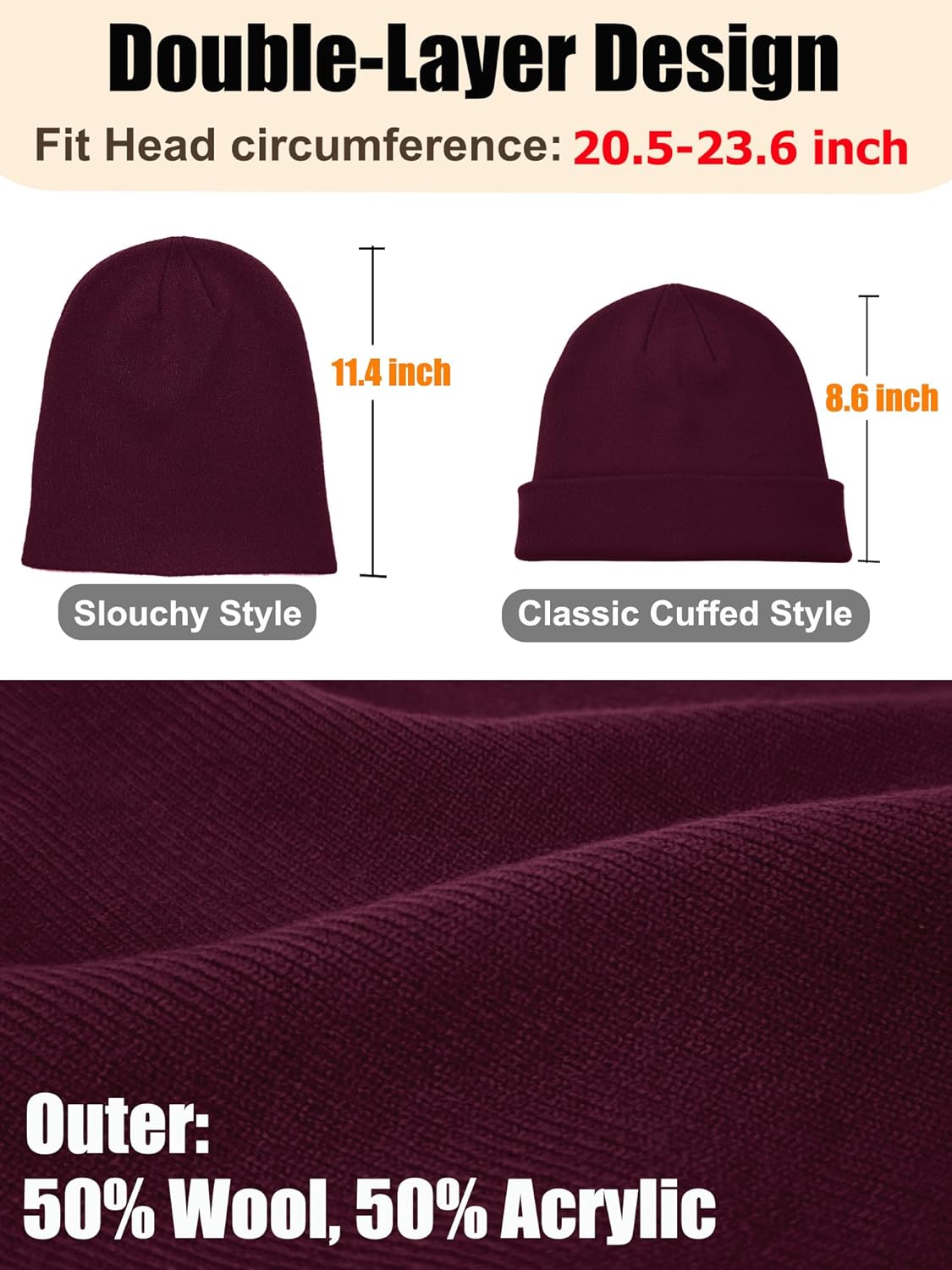 Womens Satin Lined Beanie Wool Knit Cuffed Warm Winter Hats for Women Men Soft Slouchy Silk Lining Beanies Skull Cap - Image 3
