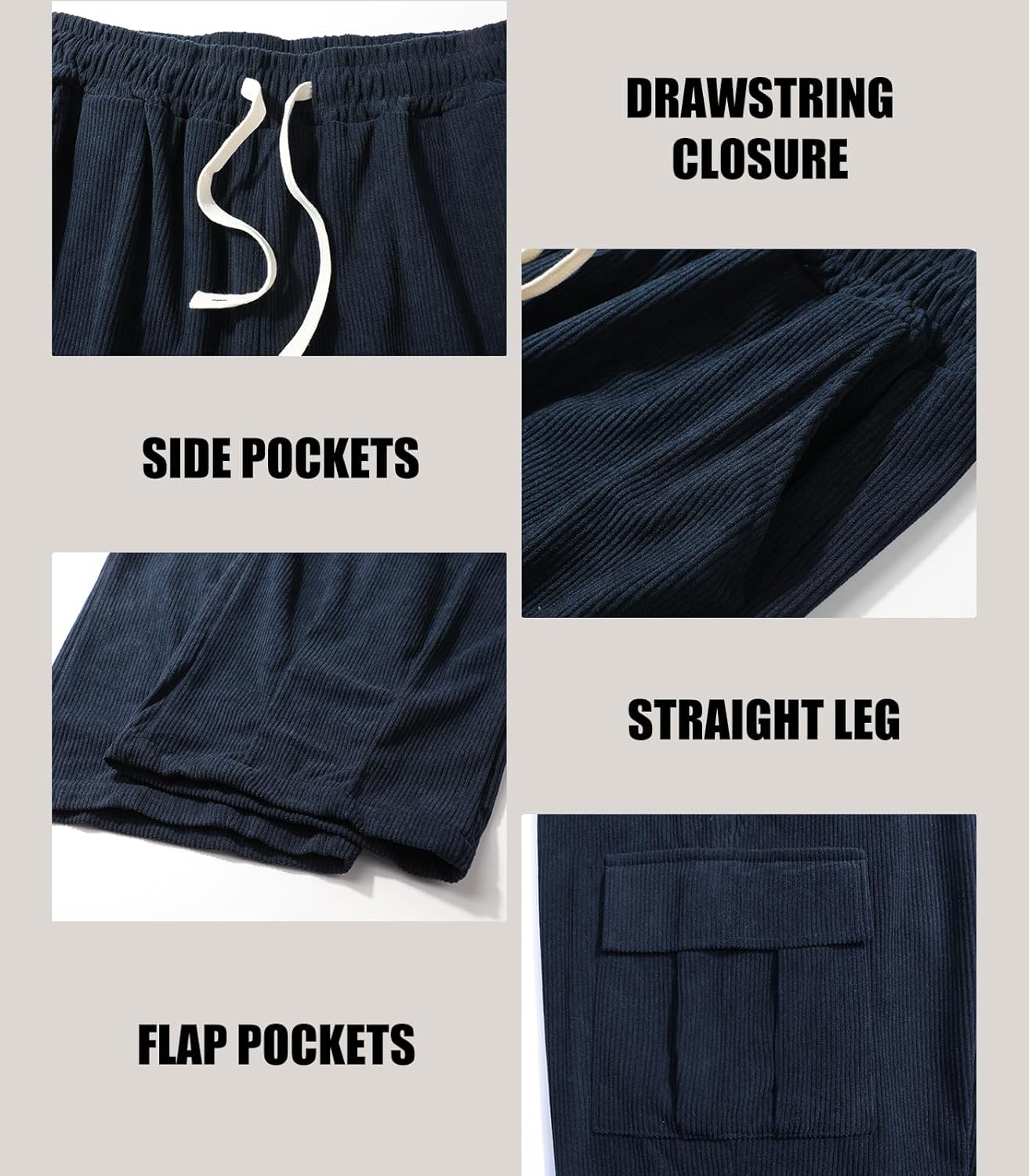Suwangi Men's Baggy Cargo Corduroy Pants Casual Drawstring Elastic Waist Straight Leg Vintage Sweatpants for Men with Pockets - Image 4