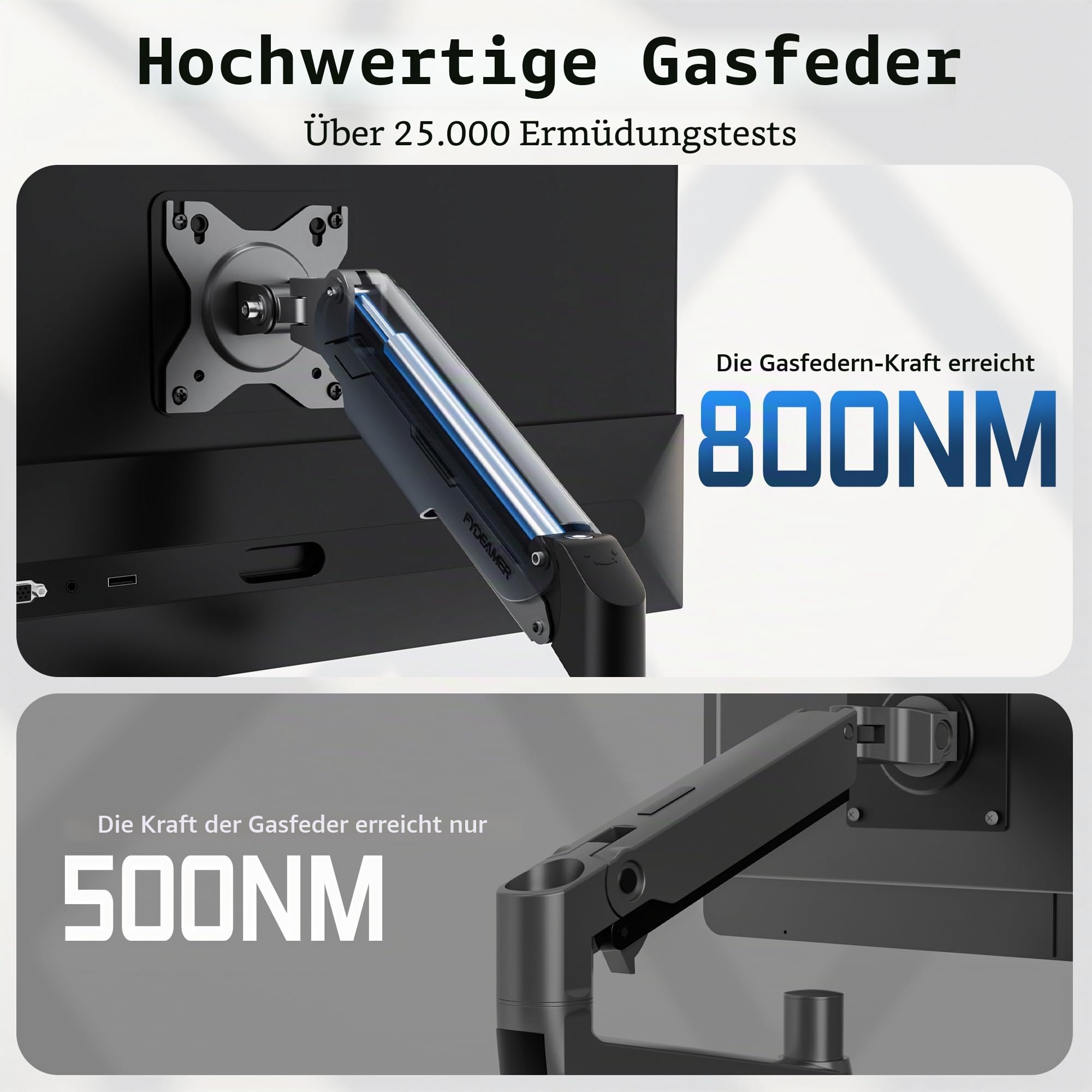 Fydeamer Dual Monitor Halterung, Monitor Arm mit Gasdruckfeder Höhenverstellbar Neigbar Schwenkbar, Bildschirmhalterung für 17-32 Zoll bis 9 kg, Verstellbarer VESA-Ständer 75/100 mm, Schwarz | Strapazierfähige vertikale Doppelhalterung, voll verstellbarer