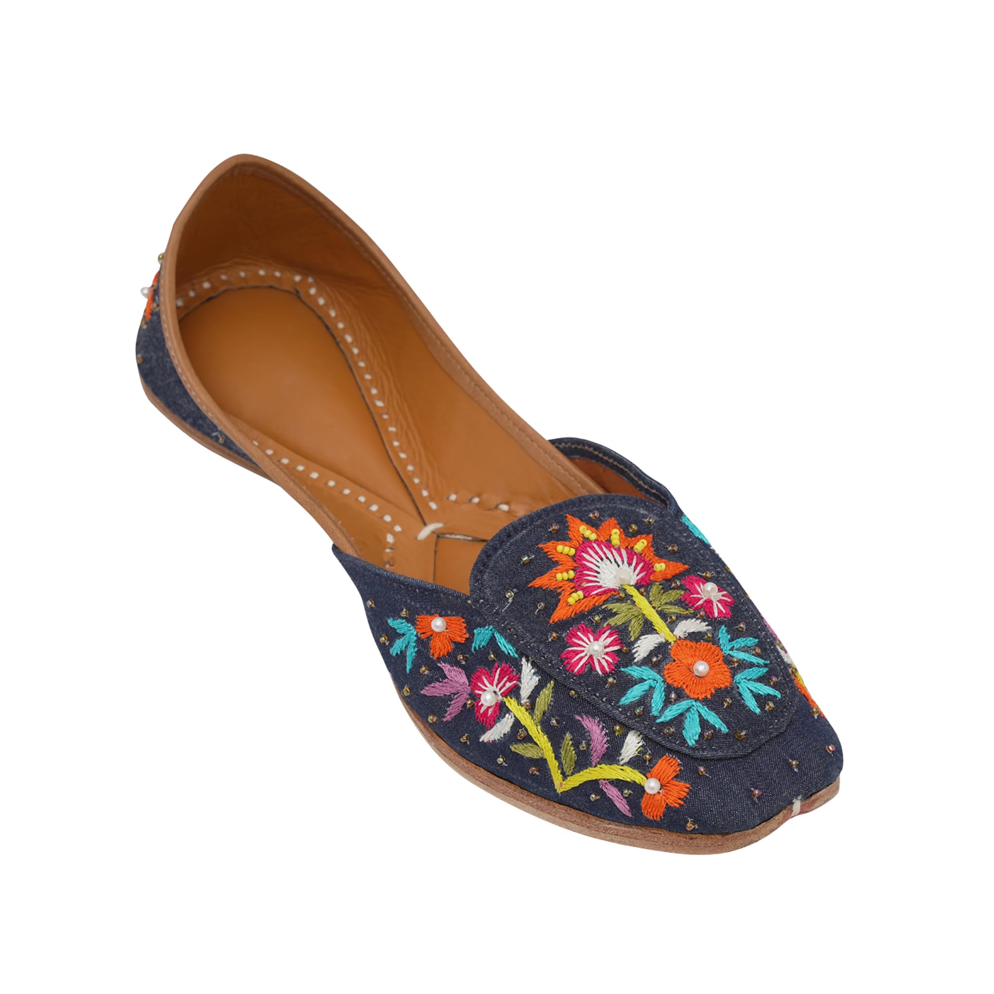 Women embroidered Mojaris Flats | Navy Blue |-image-38